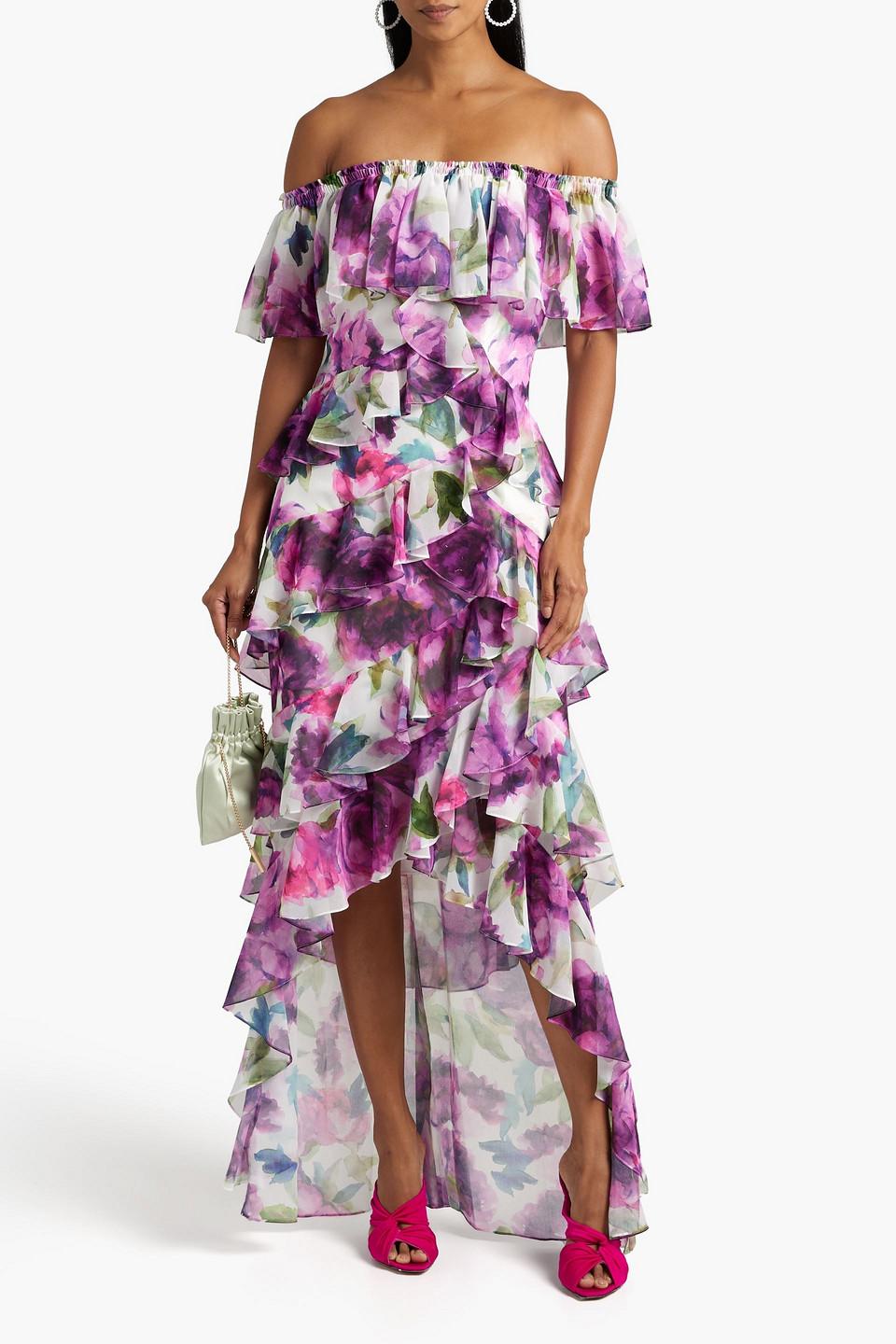 Badgley mischka purple floral dress hotsell
