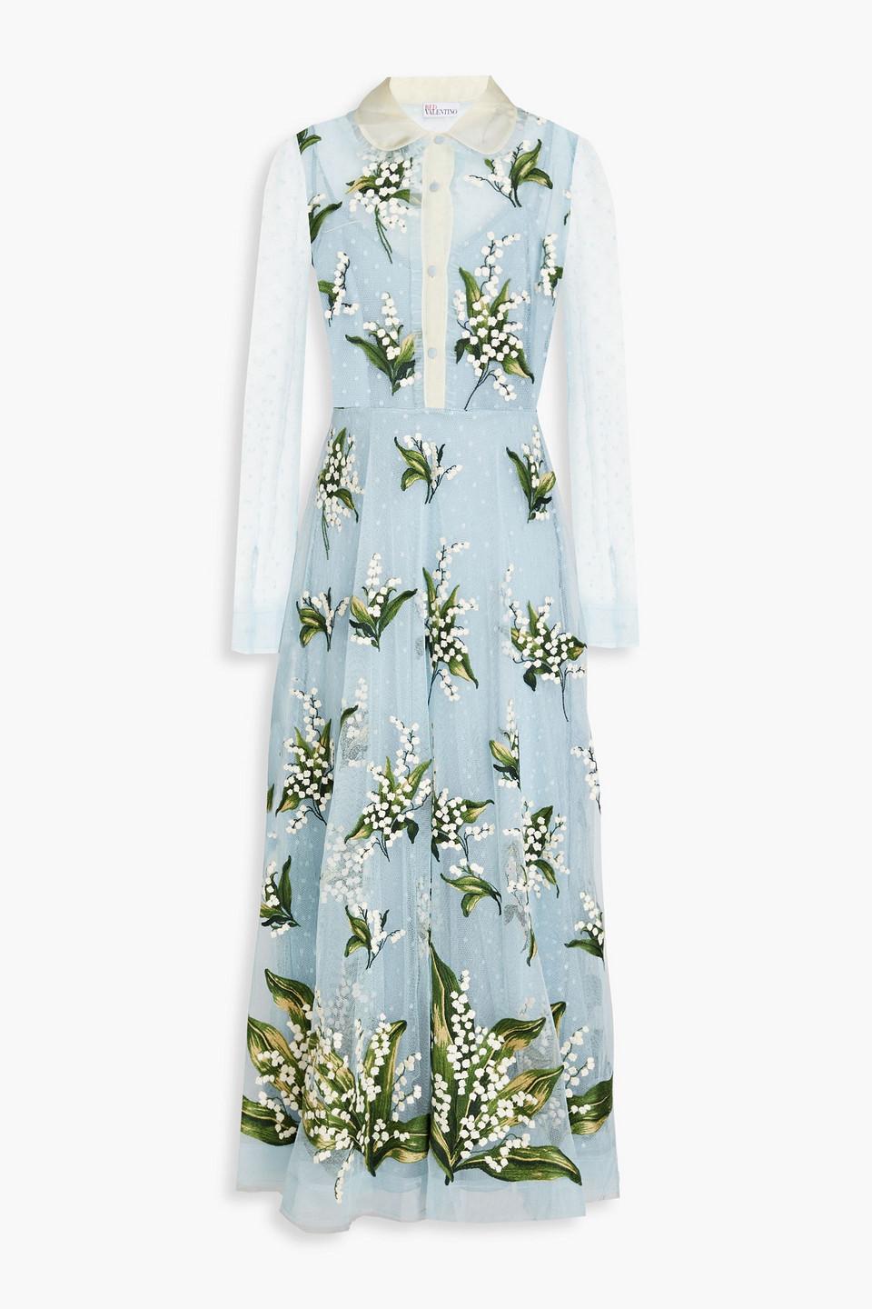 RED Valentino Embroidered Tulle And Point D'esprit Midi Dress in Green |  Lyst Australia