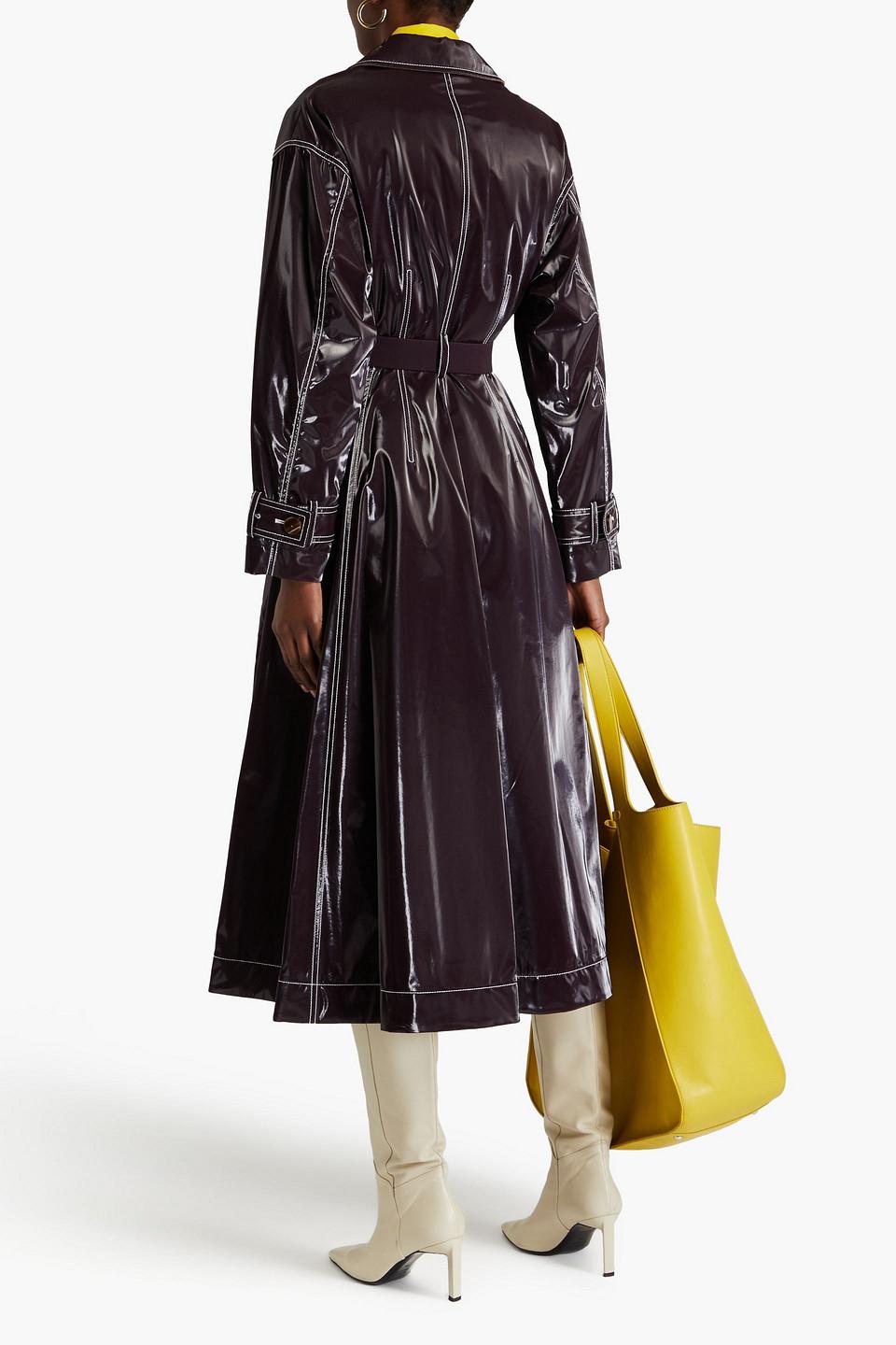 Tory Burch Leather-trimmed Belted Vinyl Trench Coat in Purple
