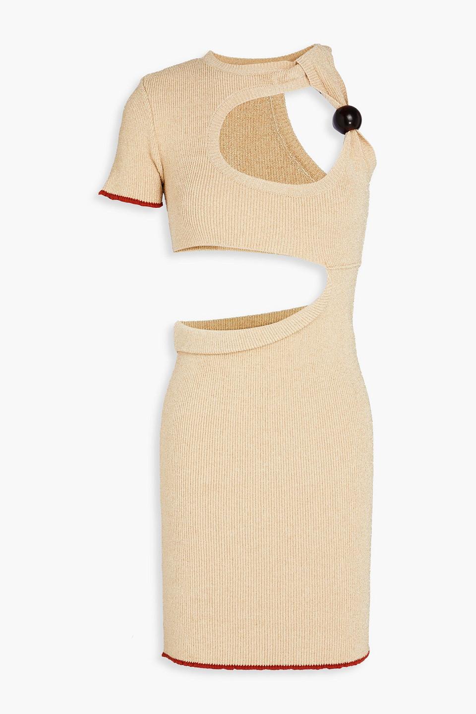 Jacquemus Brilho Cutout Ribbed-Knit Mini Dress in Natural | Lyst Jacquemus Brilho Cutout Ribbed-Knit Mini Dress in Natural | Lyst