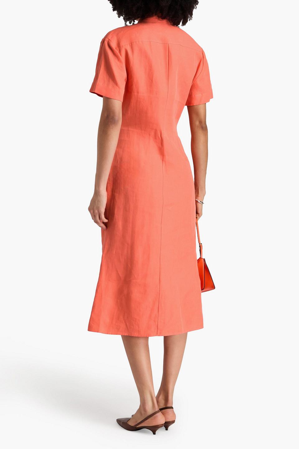 Theory Linen Midi Shirt Dress in Orange | Lyst