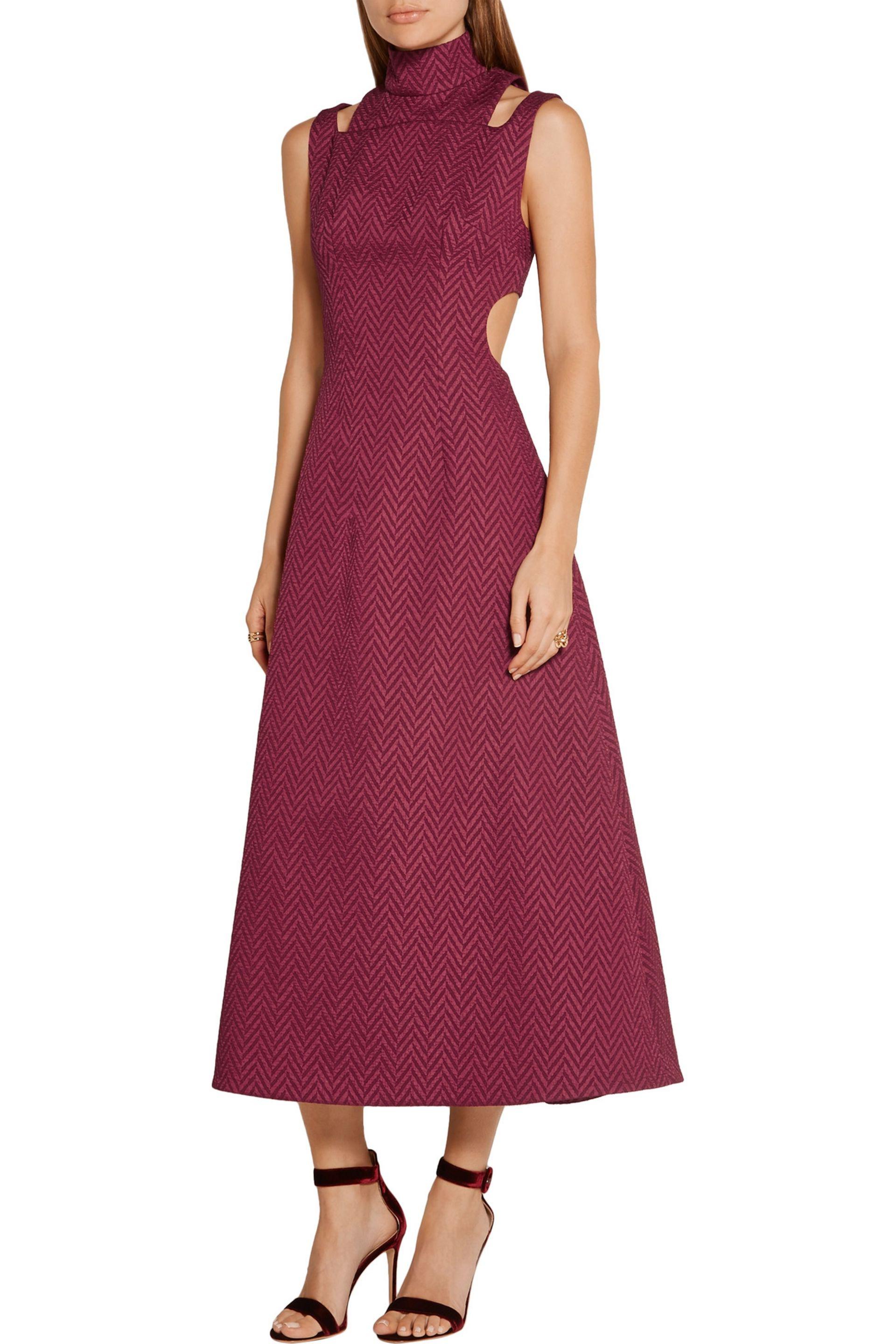 Emilia Wickstead Danielle Cutout Cloqué Midi Dress in Burgundy (Purple ...