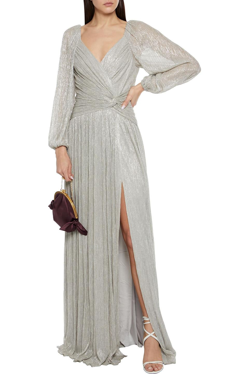 Jonathan Simkhai Adele Twist front Pliss lam Gown in Metallic Lyst
