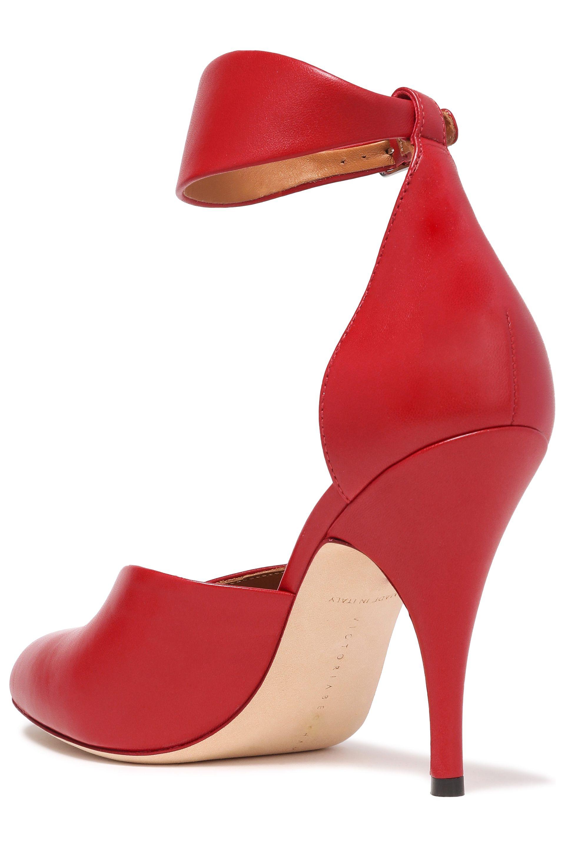 red leather pumps mid heel