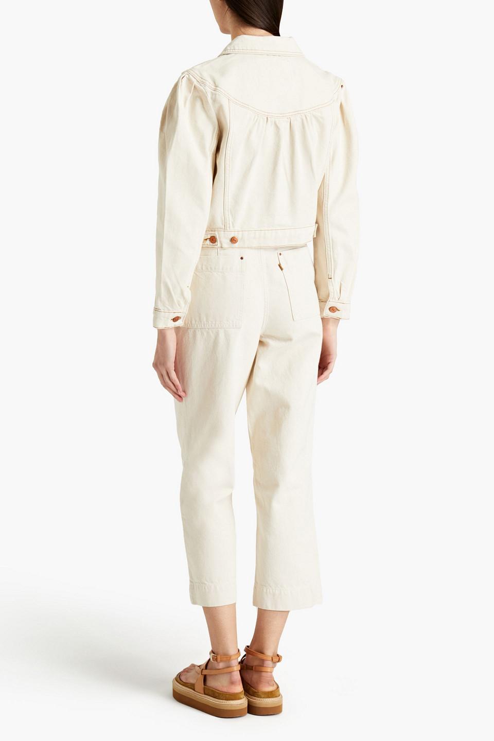 Claudie Pierlot Vanise Cropped Denim Jacket in Ivory (White) | Lyst UK