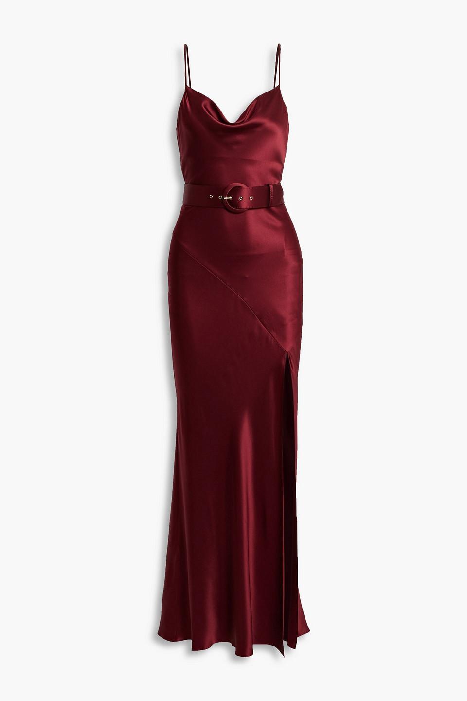 Nicholas Belted Draped Silksatin Maxi Slip Dress in Red Lyst Canada