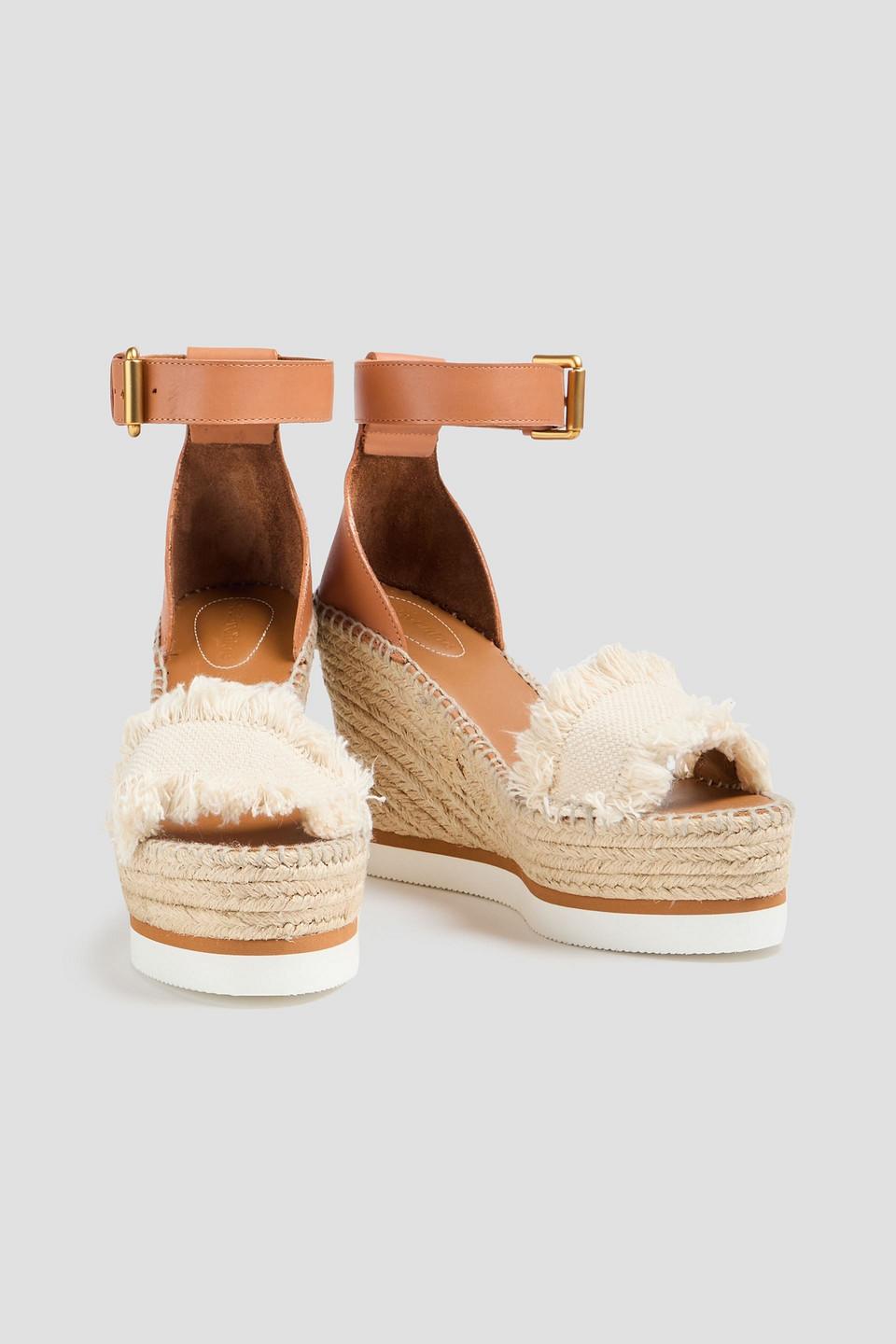 See By Chloé Glyn Frayed Canvas And Leather Espadrille Wedge