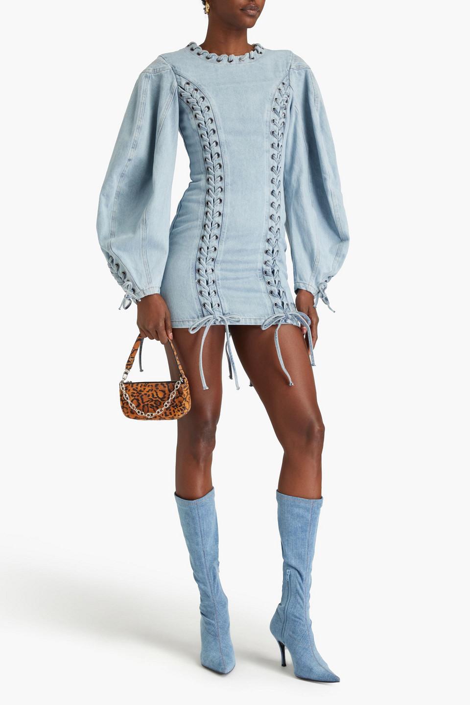 rotate birger christensen denim dress ROTATE BIRGER CHRISTENSEN Lace-up Denim Mini Dress in Blue