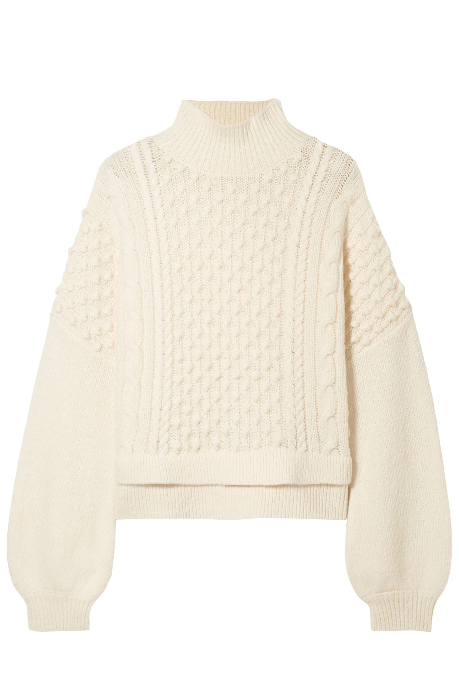 FRAME Nubby Wool-blend Turtleneck Sweater Cream in Natural - Lyst