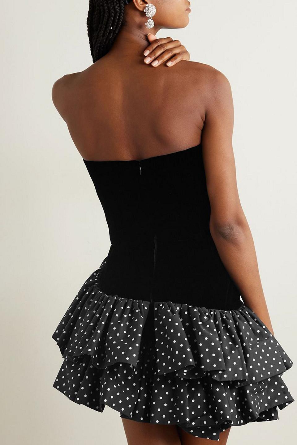 Alexandre Vauthier Stapless Cotton-velvet And Polka-dot Taffeta Mini Dress  in Black | Lyst
