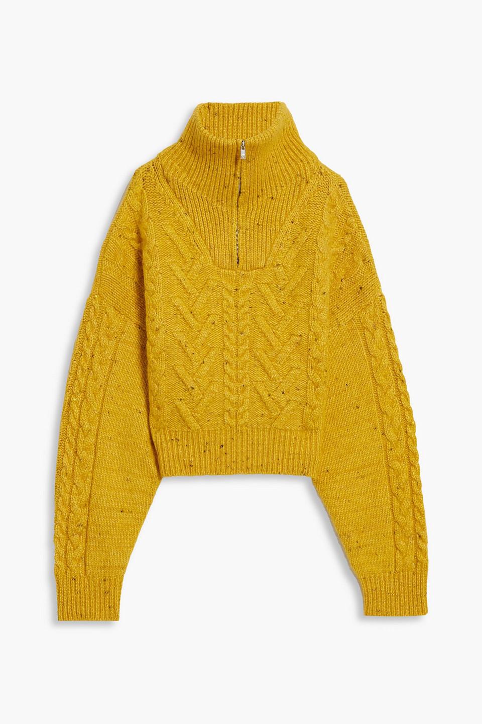 Ganni Donegal Cable And Ribbed-knit Half-zip Sweater in Yellow | Lyst