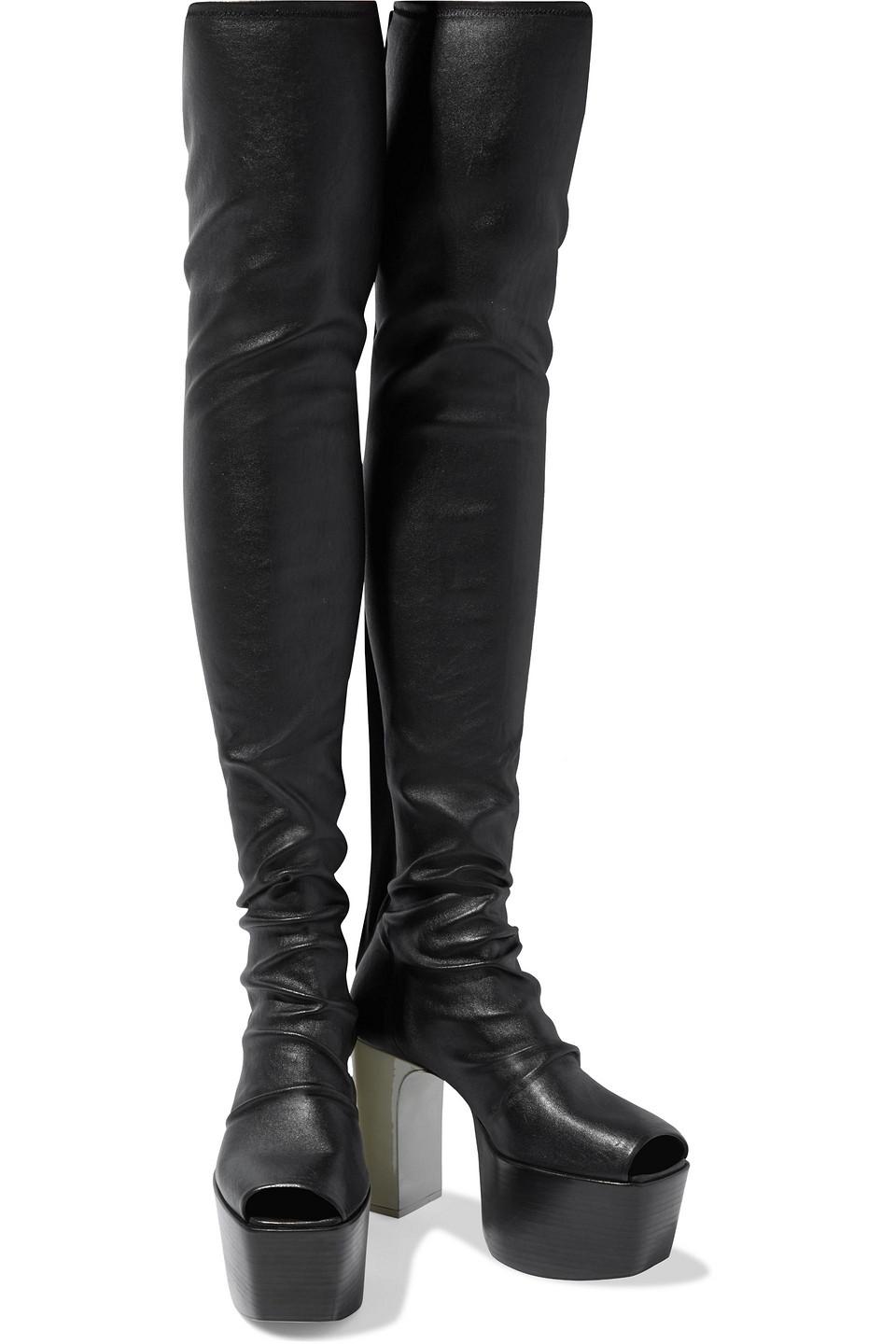 Rick Owens Kiss Stretch-leather Platform Thigh Boots in Black | Lyst