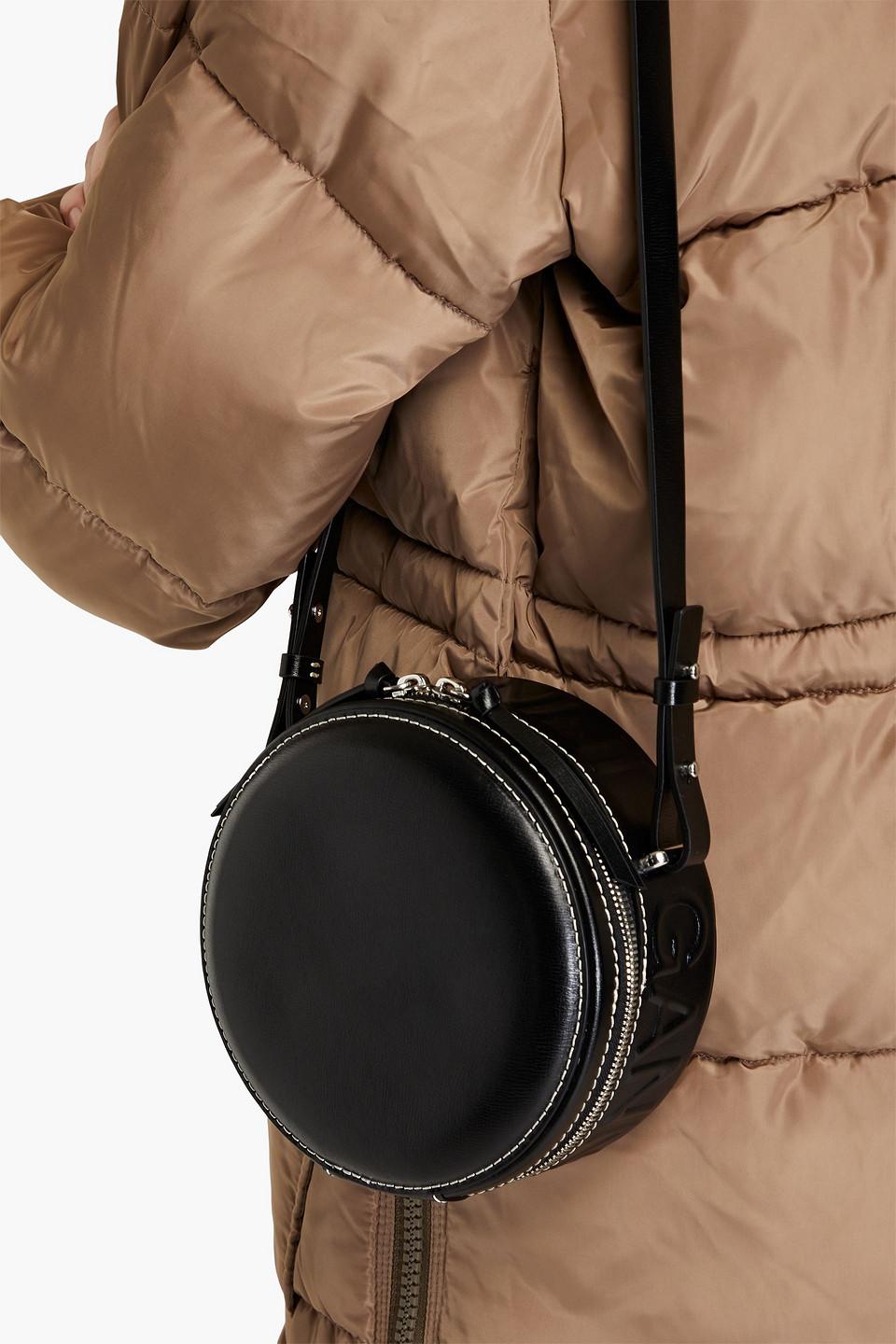 Ganni Banner Roll Embossed Leather Shoulder Bag in Black | Lyst