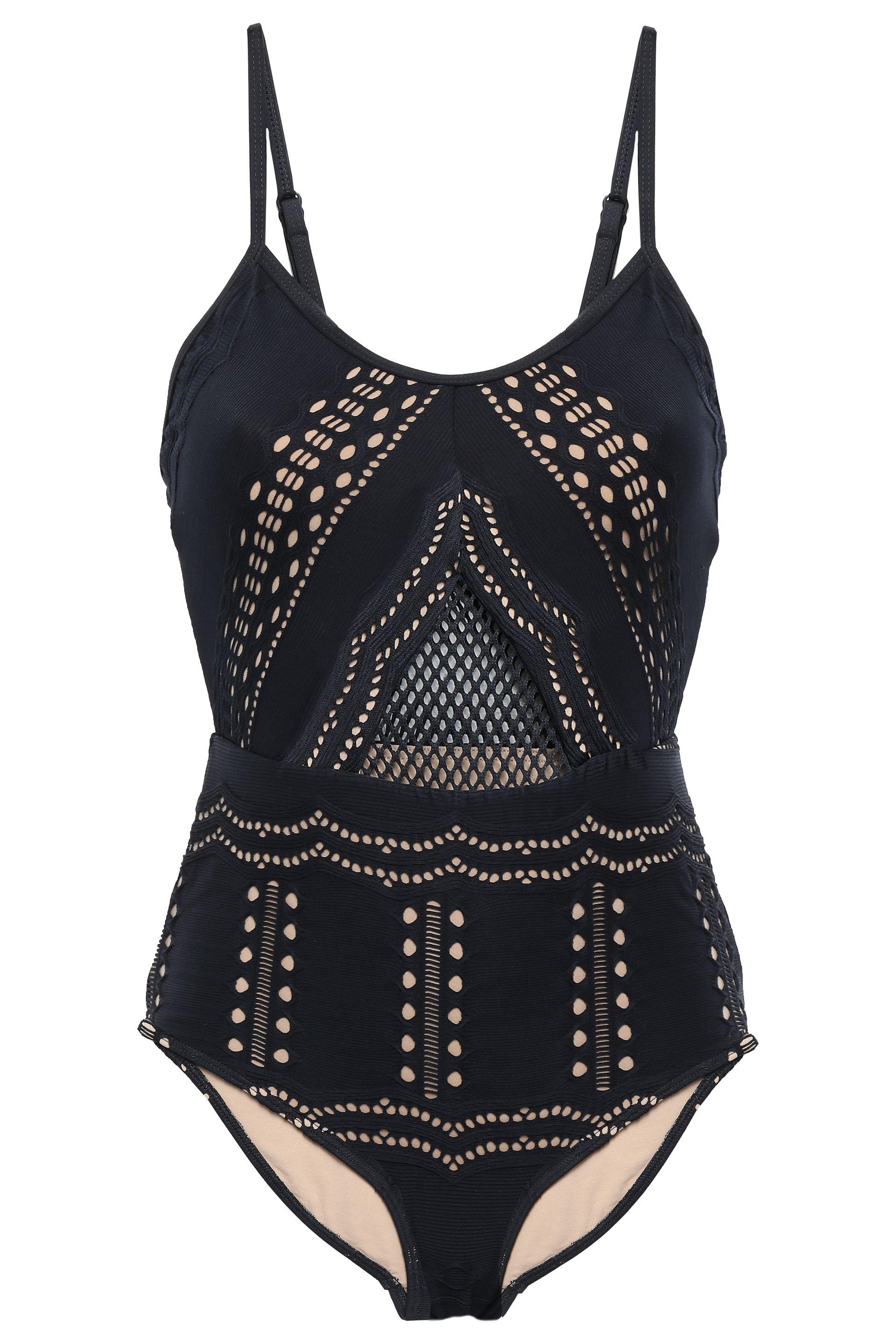 Jets by Jessika Allen Impressions Meshpaneled Lasercut Swimsuit Black