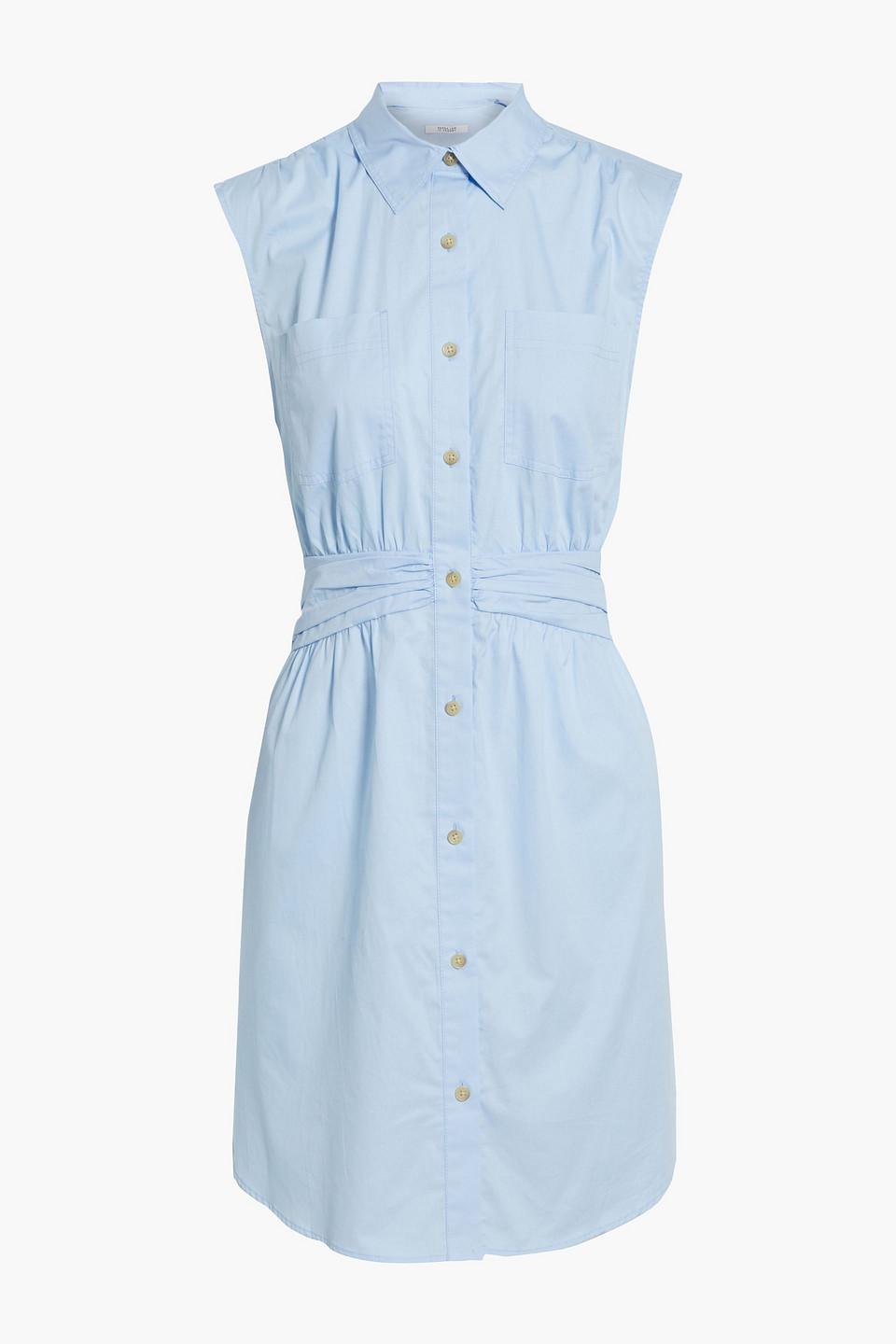 10 Crosby Derek Lam Ruched Cotton-poplin Mini Shirt Dress in Blue 