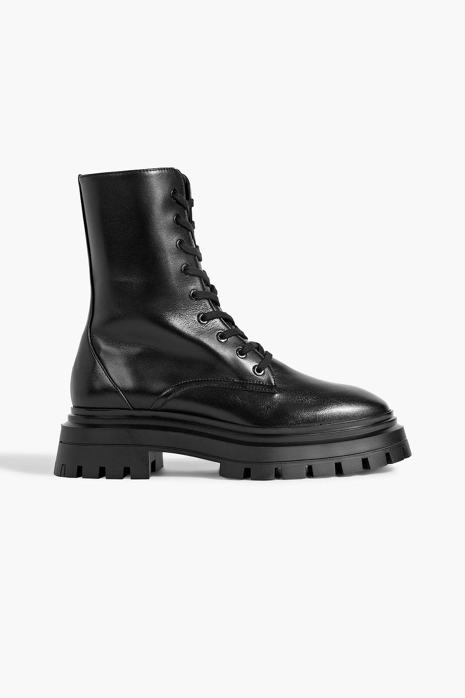 Stuart Weitzman Bedford Leather Combat Boots in Black Lyst Canada