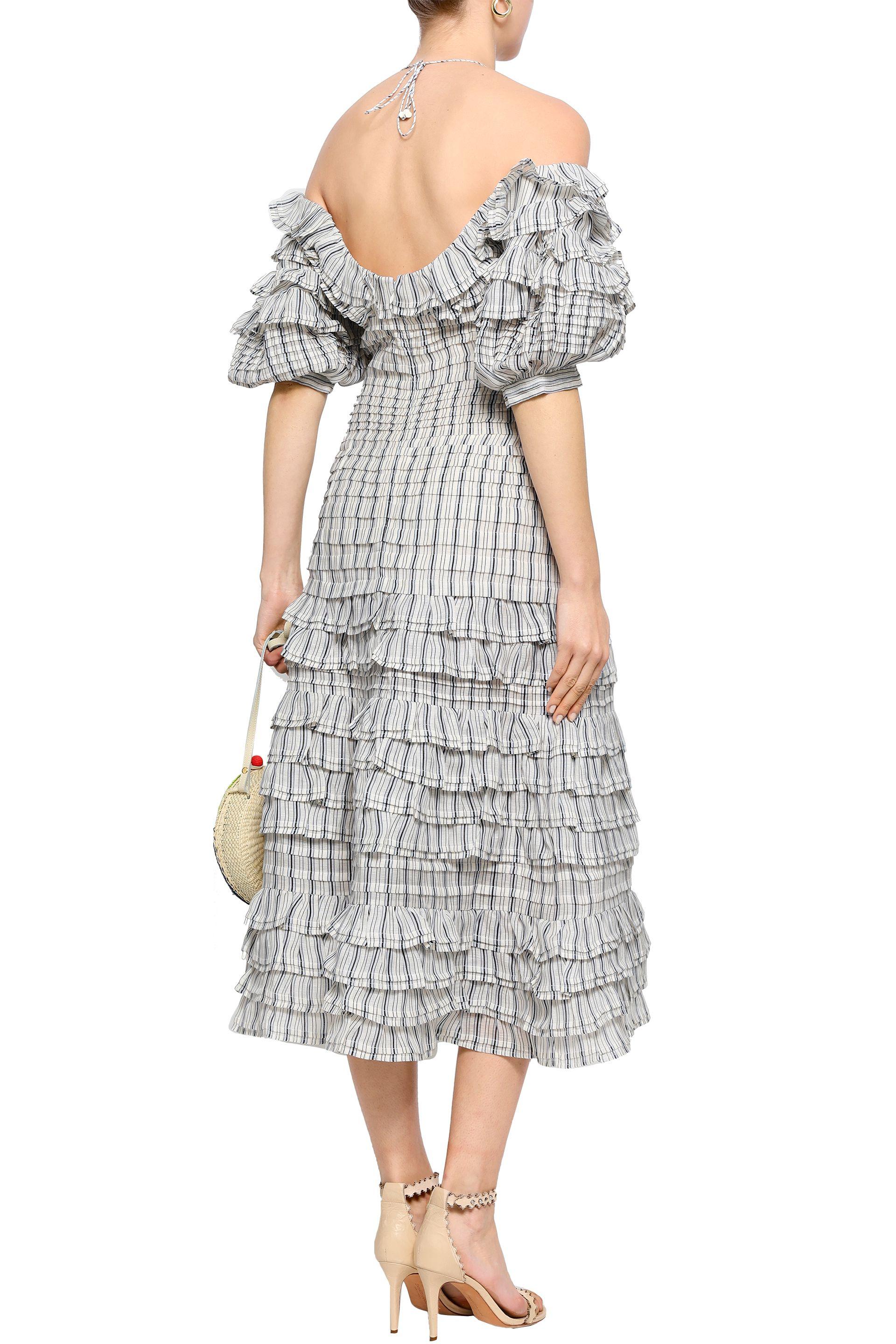 Zimmermann Woman Off-the-shoulder Linen And Silk-blend Midi Dress Ivory in White - Lyst