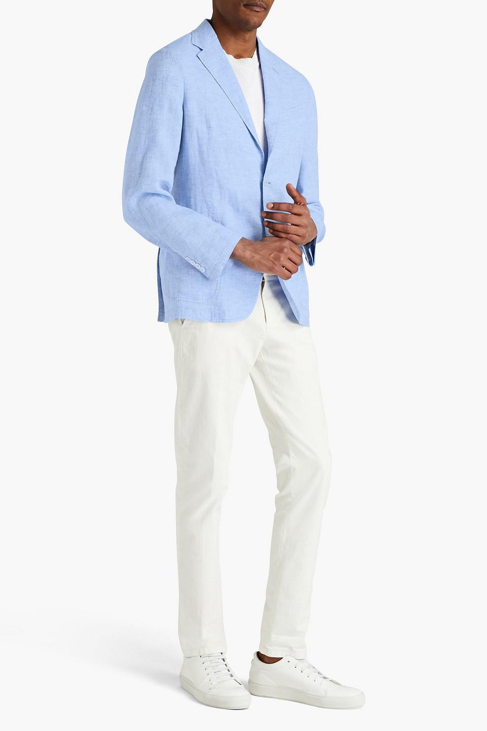 Zegna Slub Linen Blazer in Blue for Men Lyst