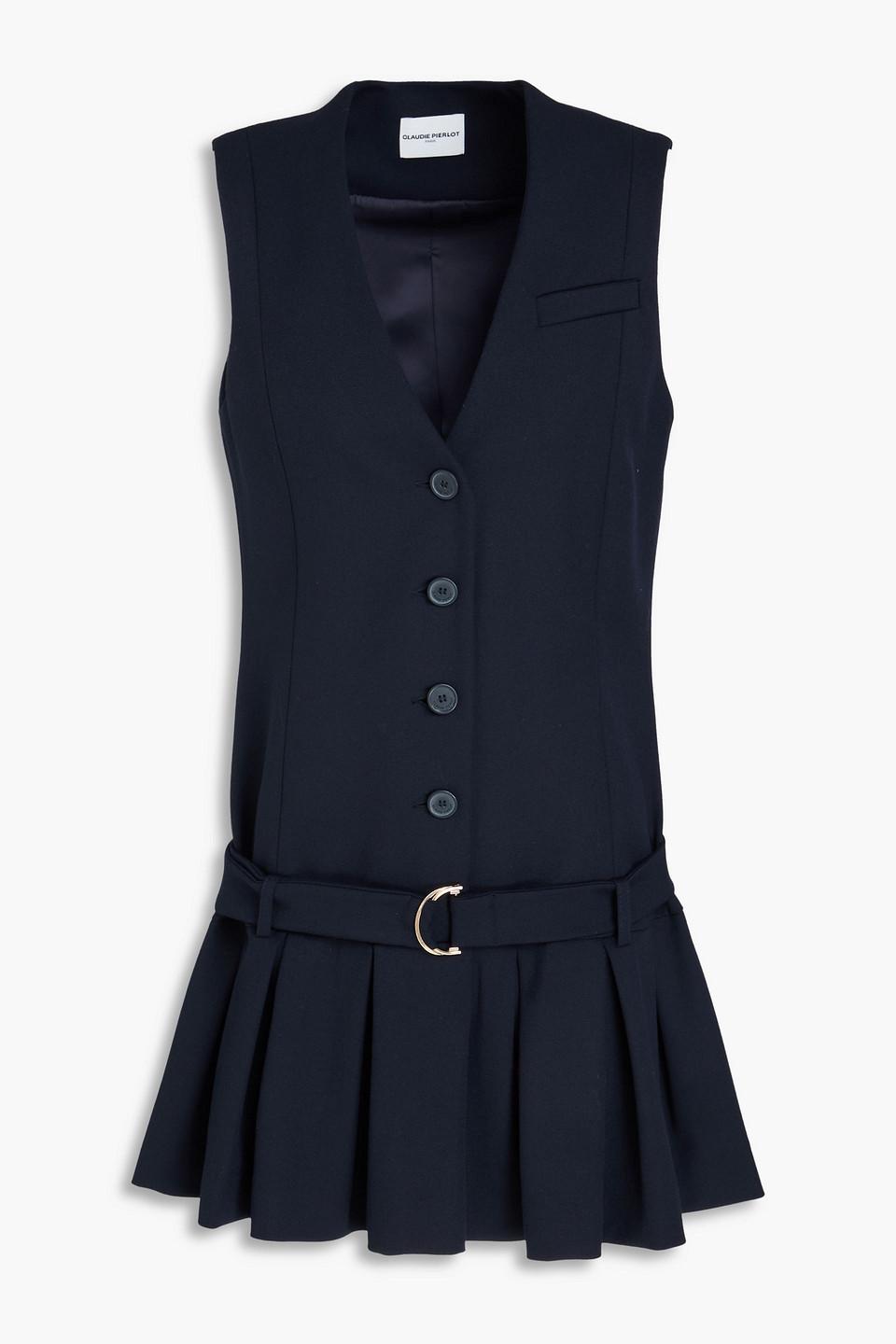 Claudie Pierlot Belted Pleated Twill Mini Dress in Blue | Lyst Australia