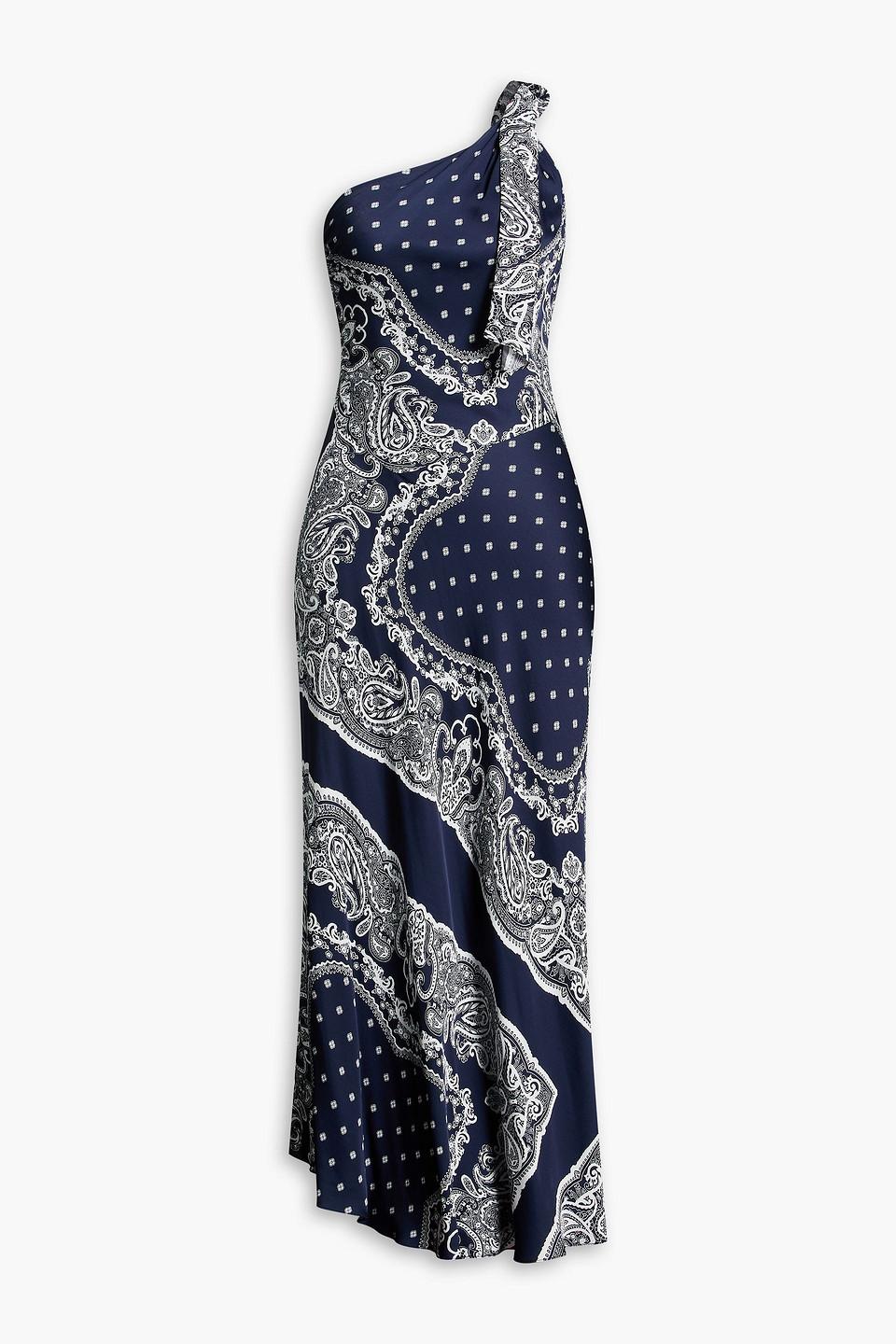 Sandro One-Shoulder Paisley-Print Satin-Twill Maxi Dress in Blue | Lyst UK