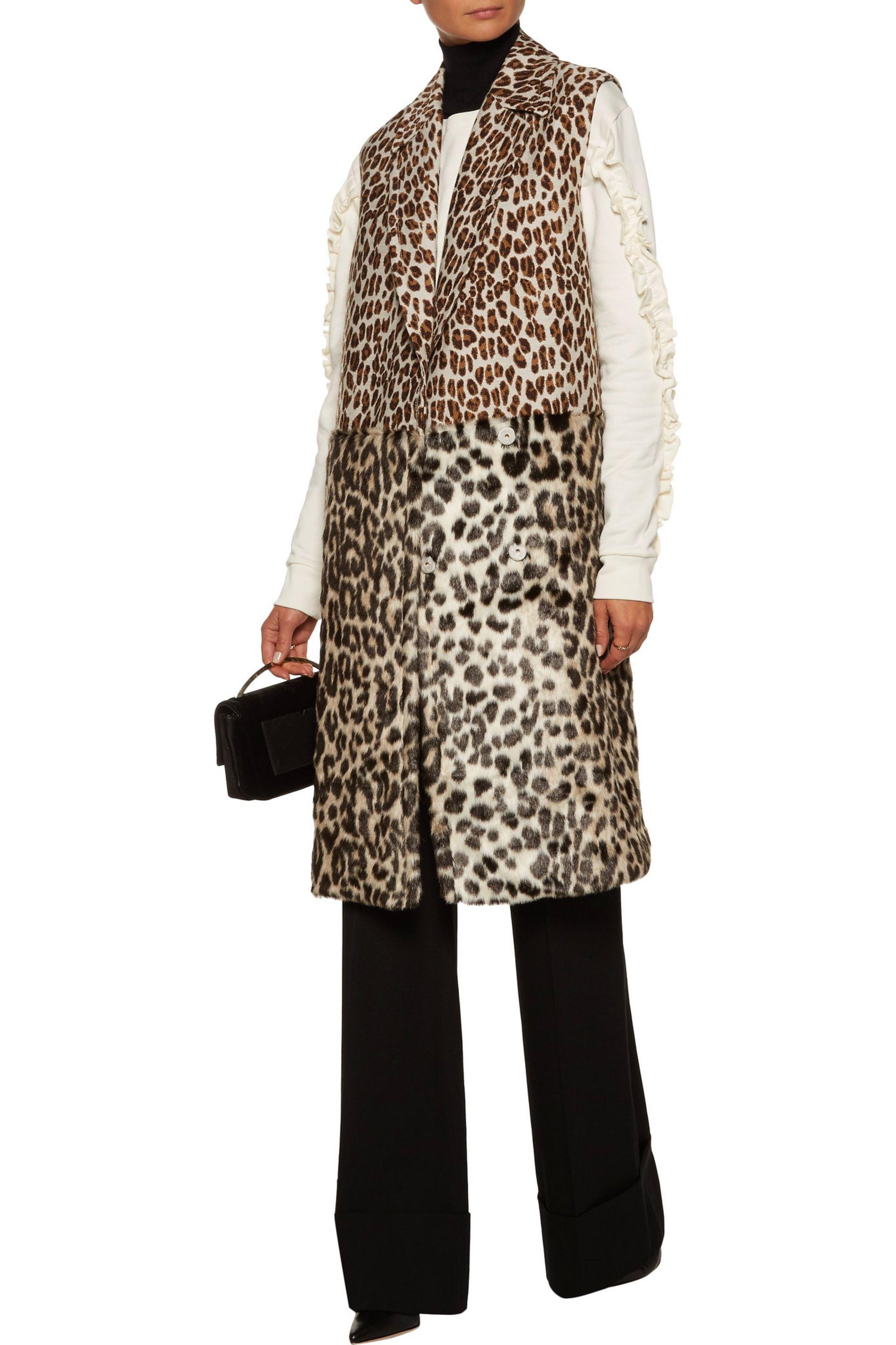 Staat Foto soort Stella McCartney Paneled Leopard-print Wool-blend And Faux Fur Vest Animal  Print - Lyst