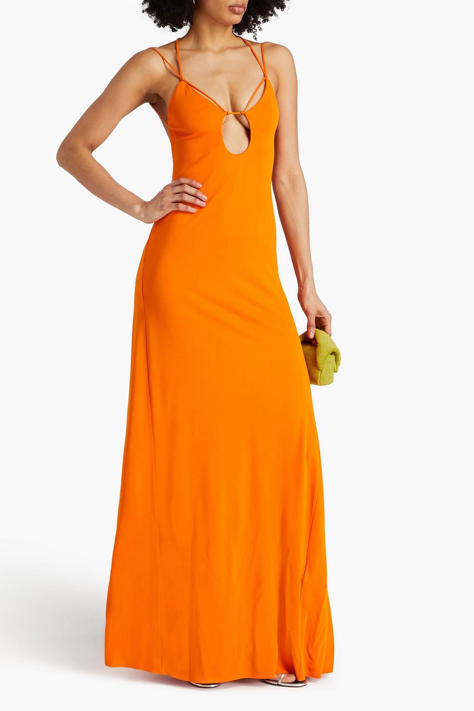 slim fit dress slacks Causing a Heatwave Orange Textured Diamond Knit Halter Midi Dress
