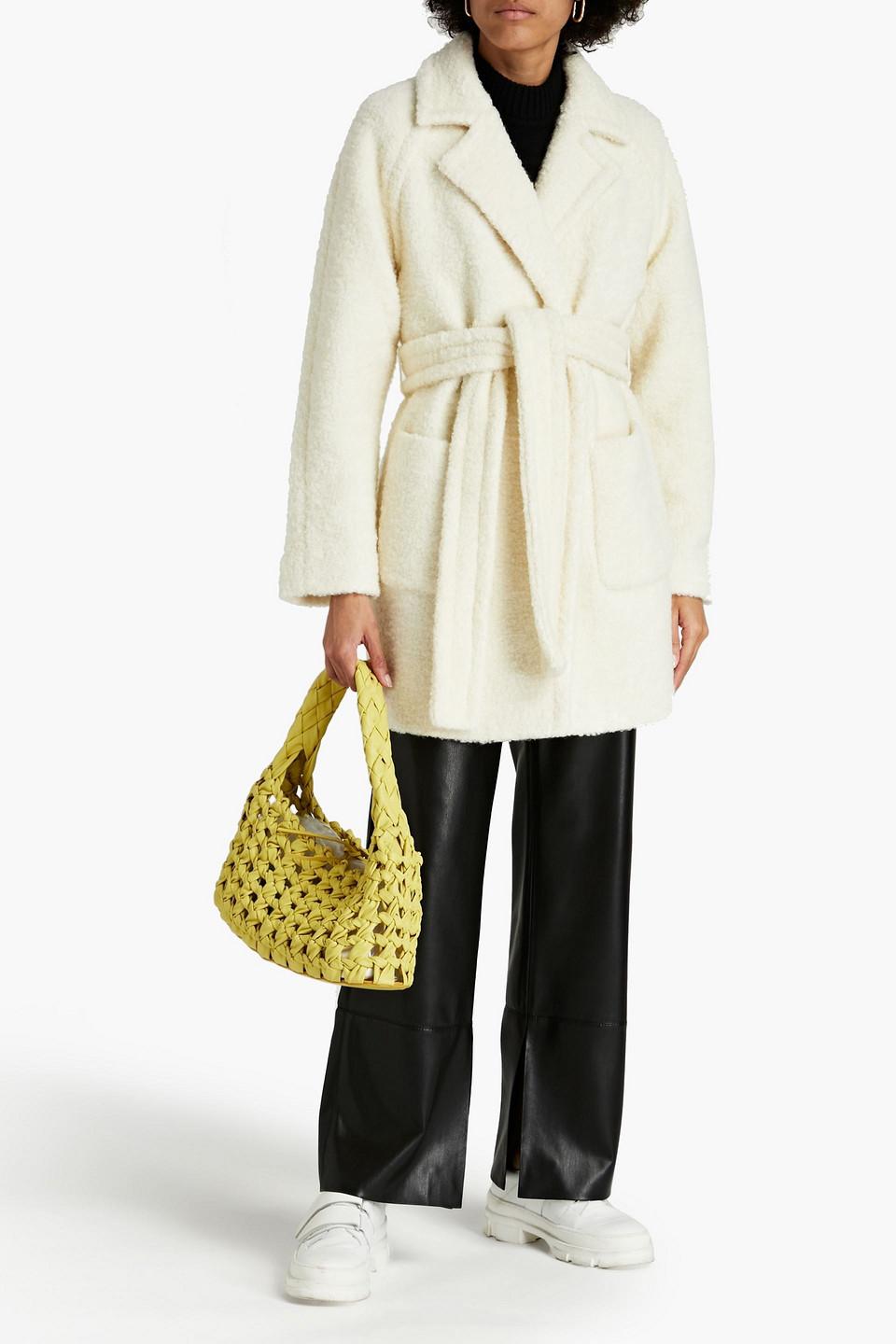 Ganni Double-breasted Wool-blend Bouclé Coat in White | Lyst