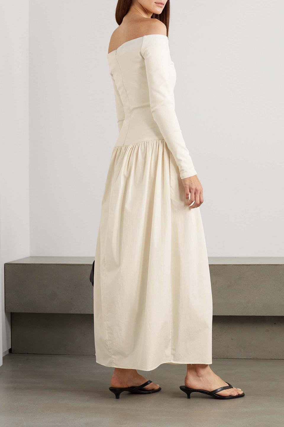 Esse Studios Off-the-shoulder Stretch-knit And Cotton-poplin Maxi Dress in  Natural | Lyst