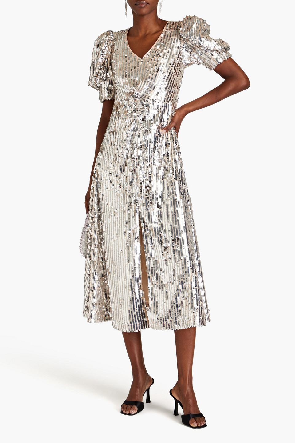knee length dresses for ladies Rent Rotate Birger Christensen Black Sequin Midi Dress