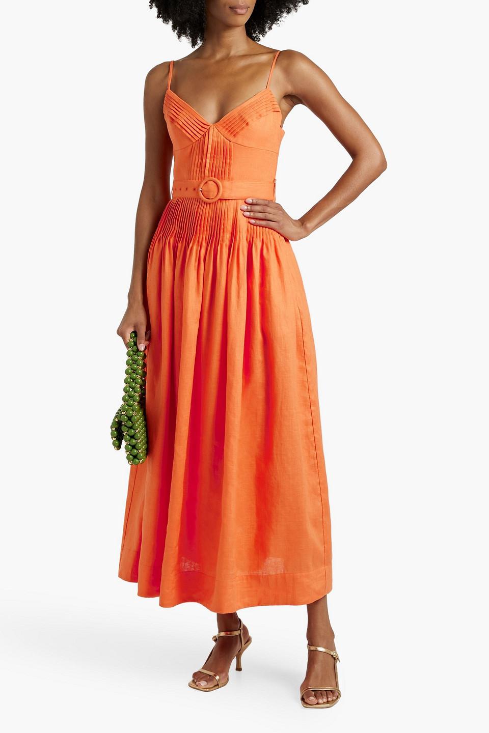 Nicholas Mireille Belted Linen Maxi Dress in Orange Lyst