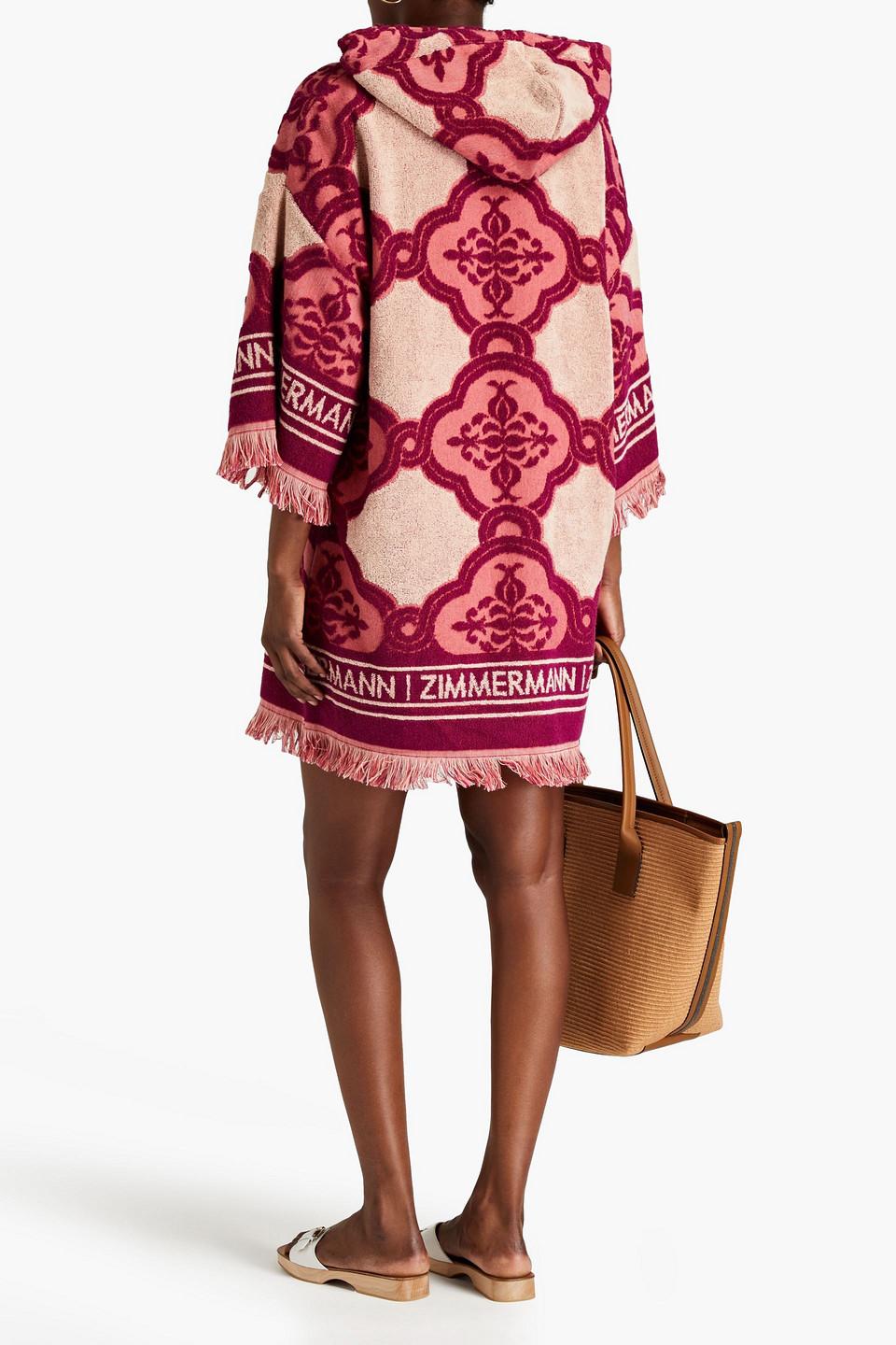 Zimmermann Lola Fringed Hooded Cotton-terry Jacquard Coverup