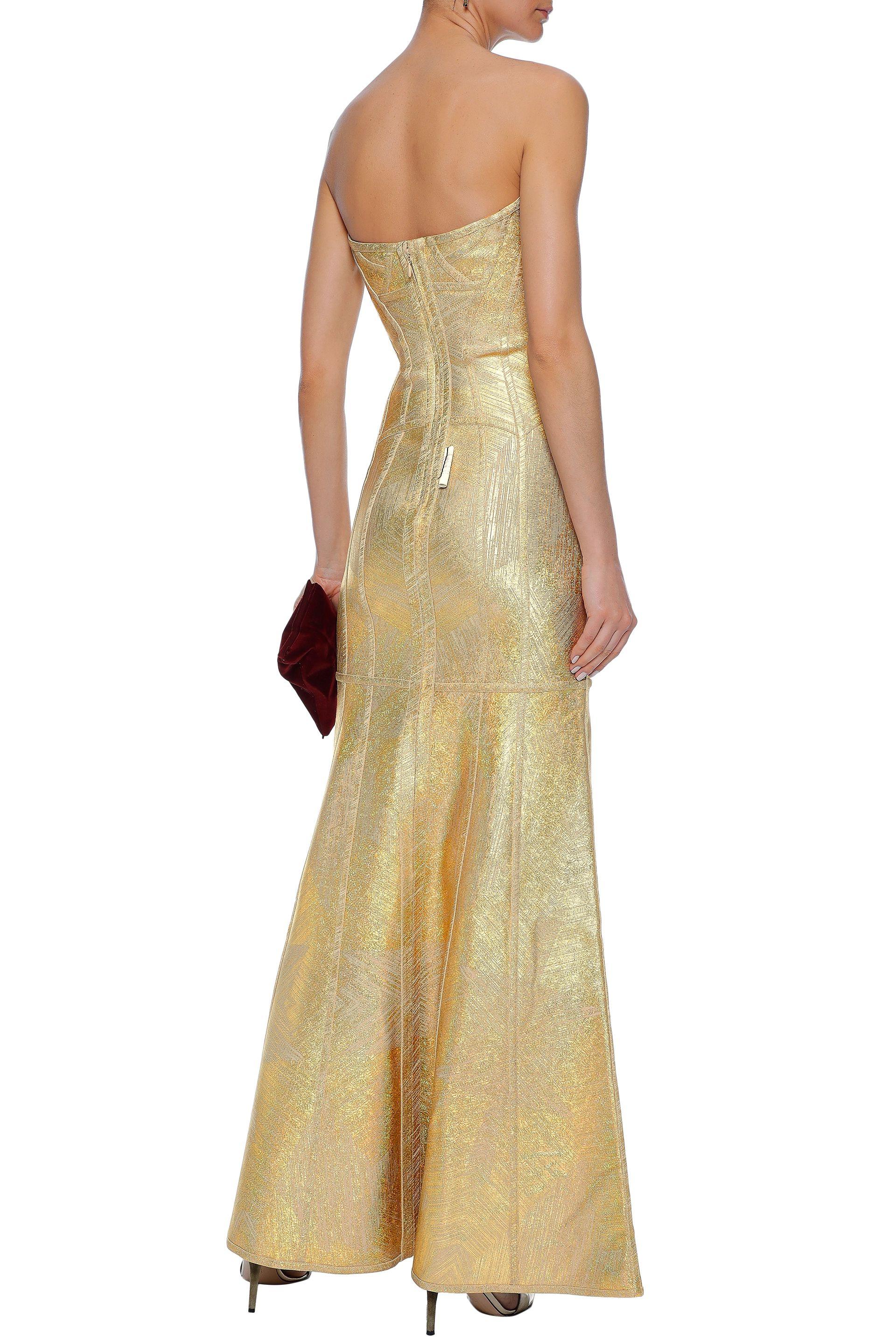 Hervé Léger Hervé Léger Woman Merlyn Strapless Metallic Bandage Gown Gold |  Lyst
