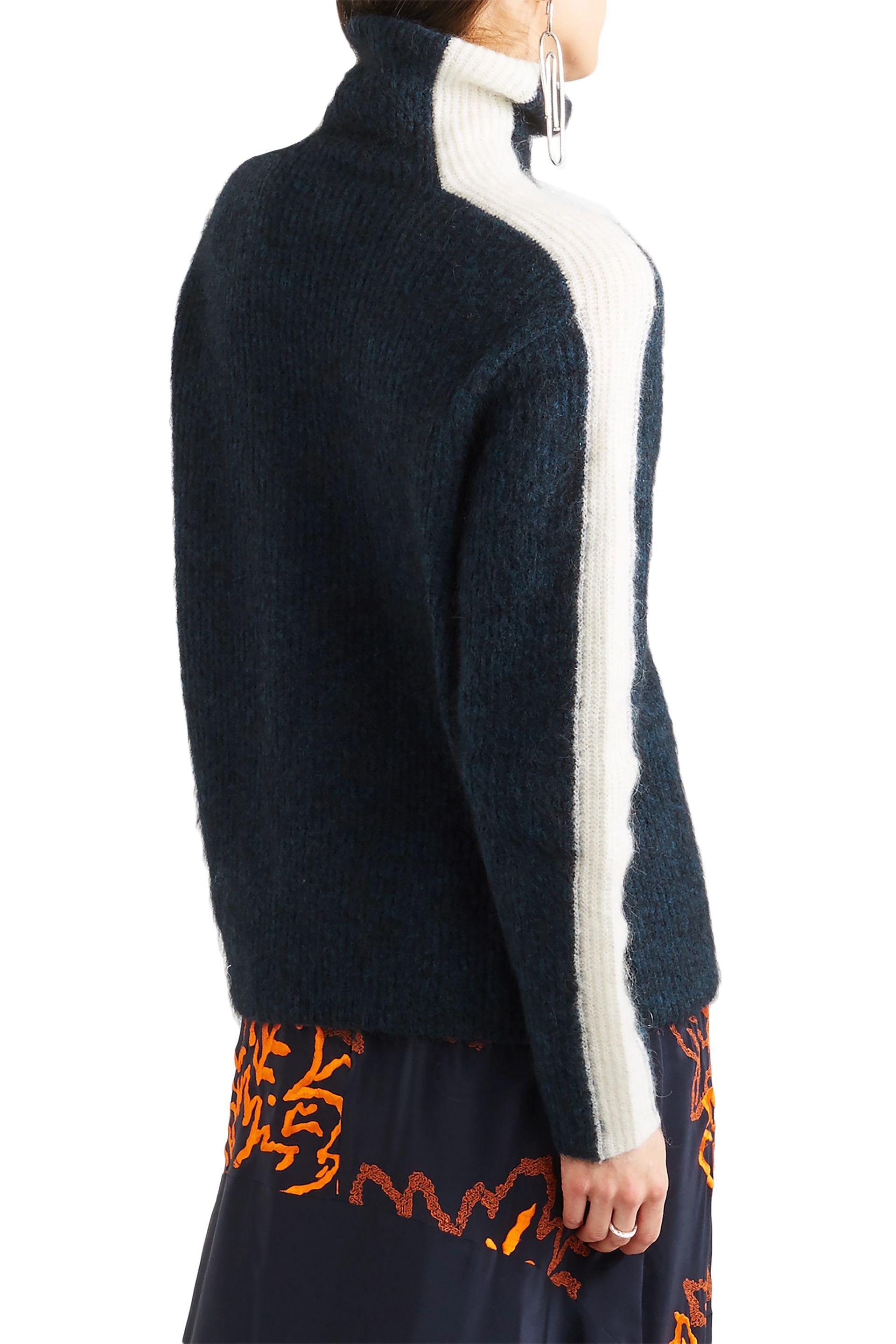 Ganni Wool Evangelista Brushed Ribbed-knit Turtleneck Sweater Midnight ...