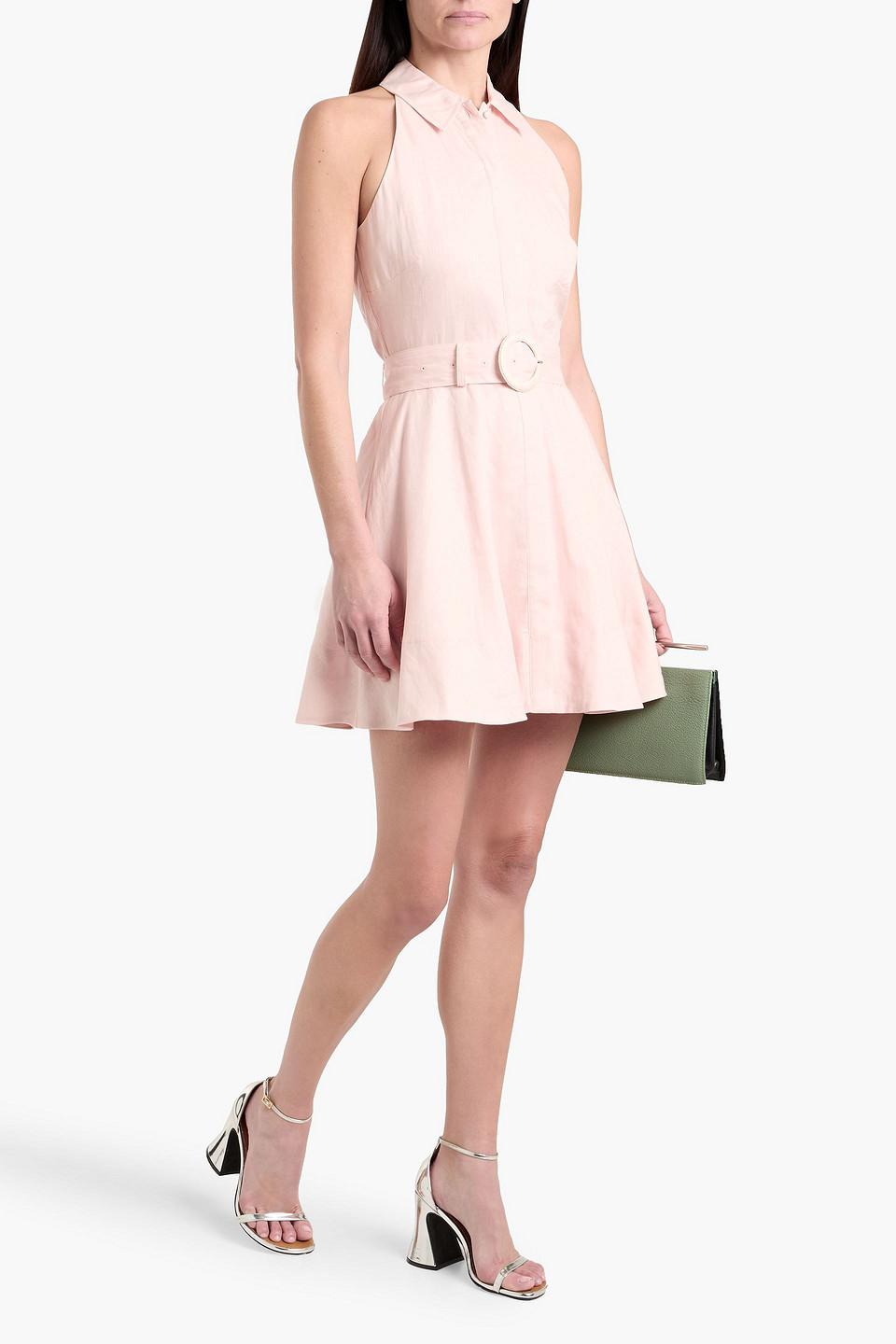 chinese dress ladies Roxanne Stretch-Linen Mini Dress in Dove main image 1