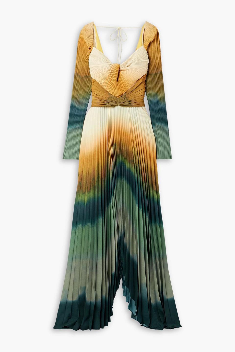 altuzarra green tie dye dress Altuzarra Winda Double-Belted Pleated Tie-Dyed Maxi Dress Butterscotch