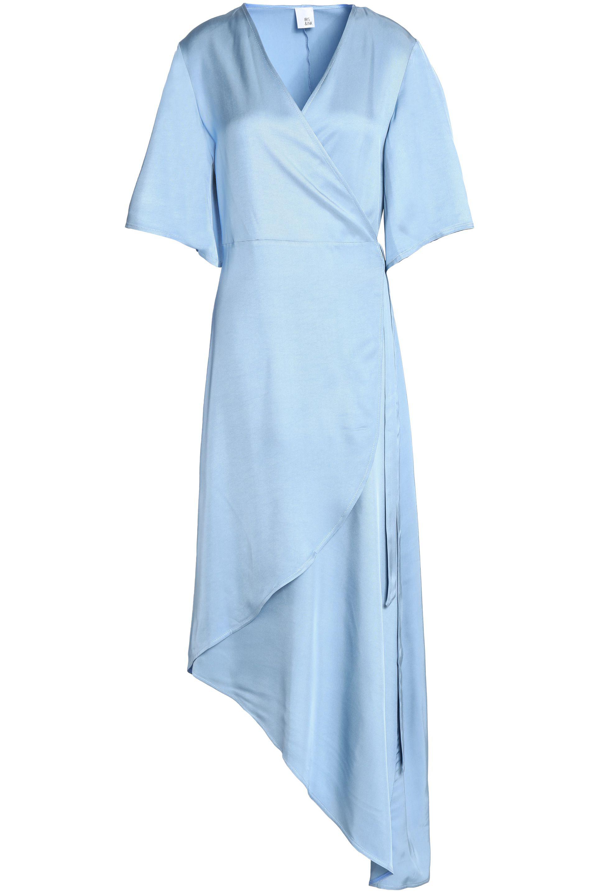 light blue satin wrap dress