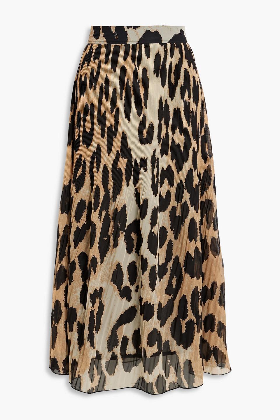 Ganni Leopard-print Plissé-chiffon Midi Skirt | Lyst