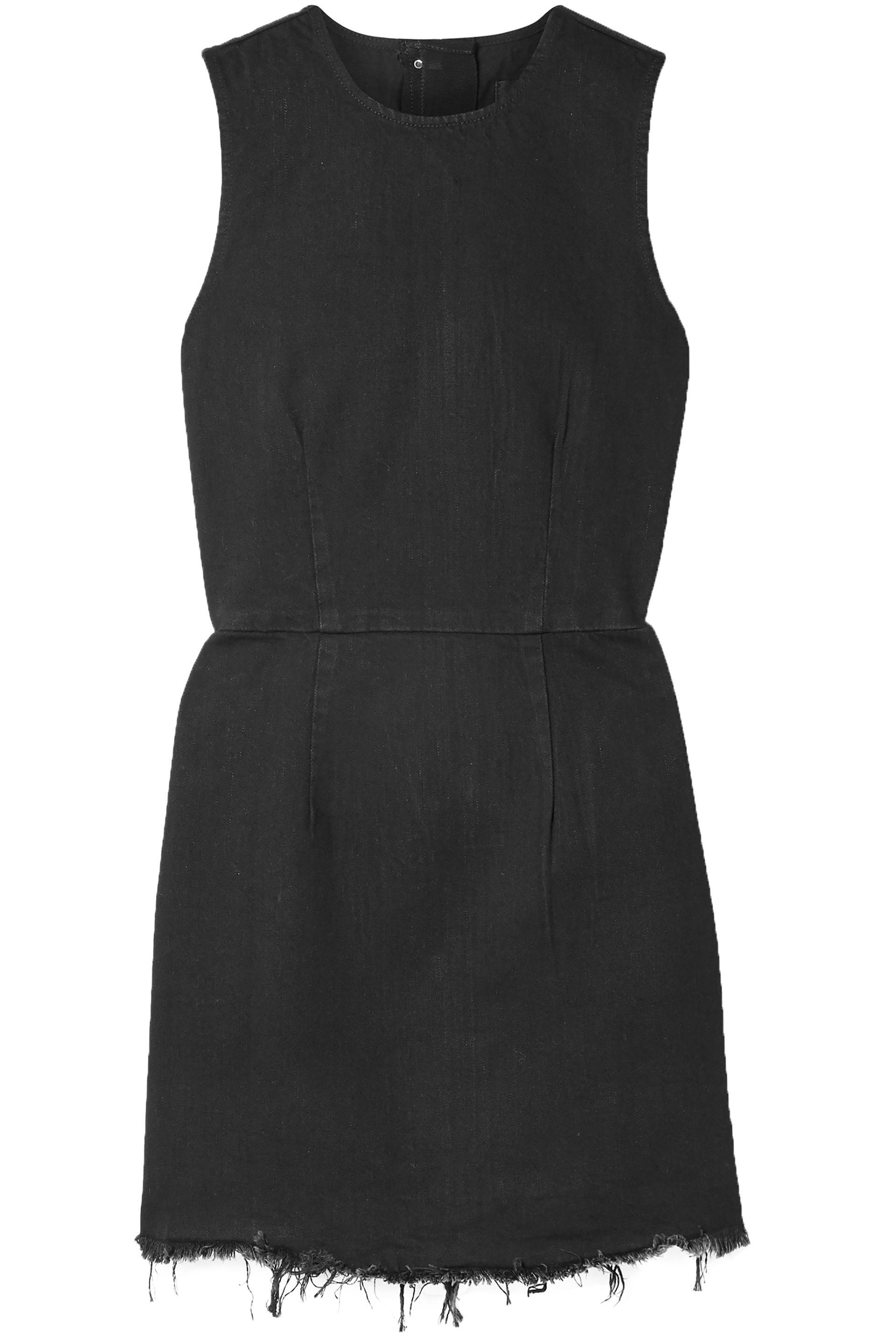 Alexander Wang Frayed Denim Mini Dress in Black | Lyst