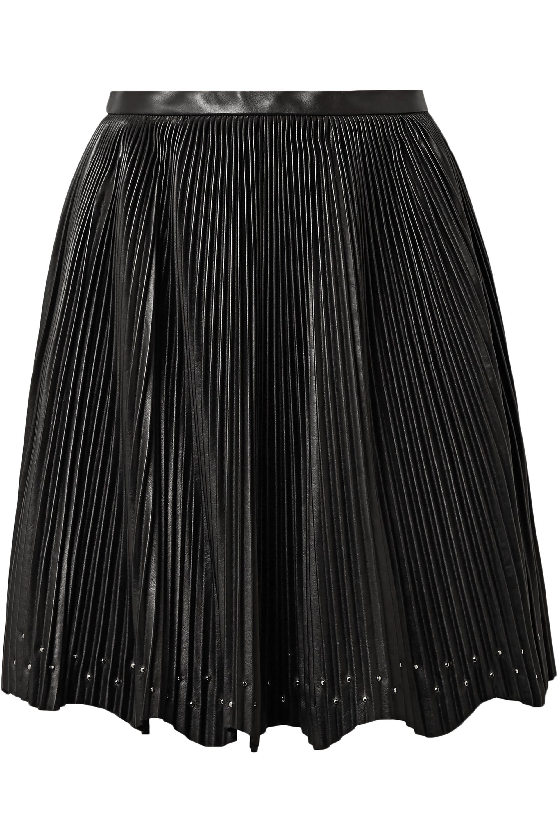 Elie Saab Studded Plissé-leather Mini Skirt Black - Save 40% - Lyst