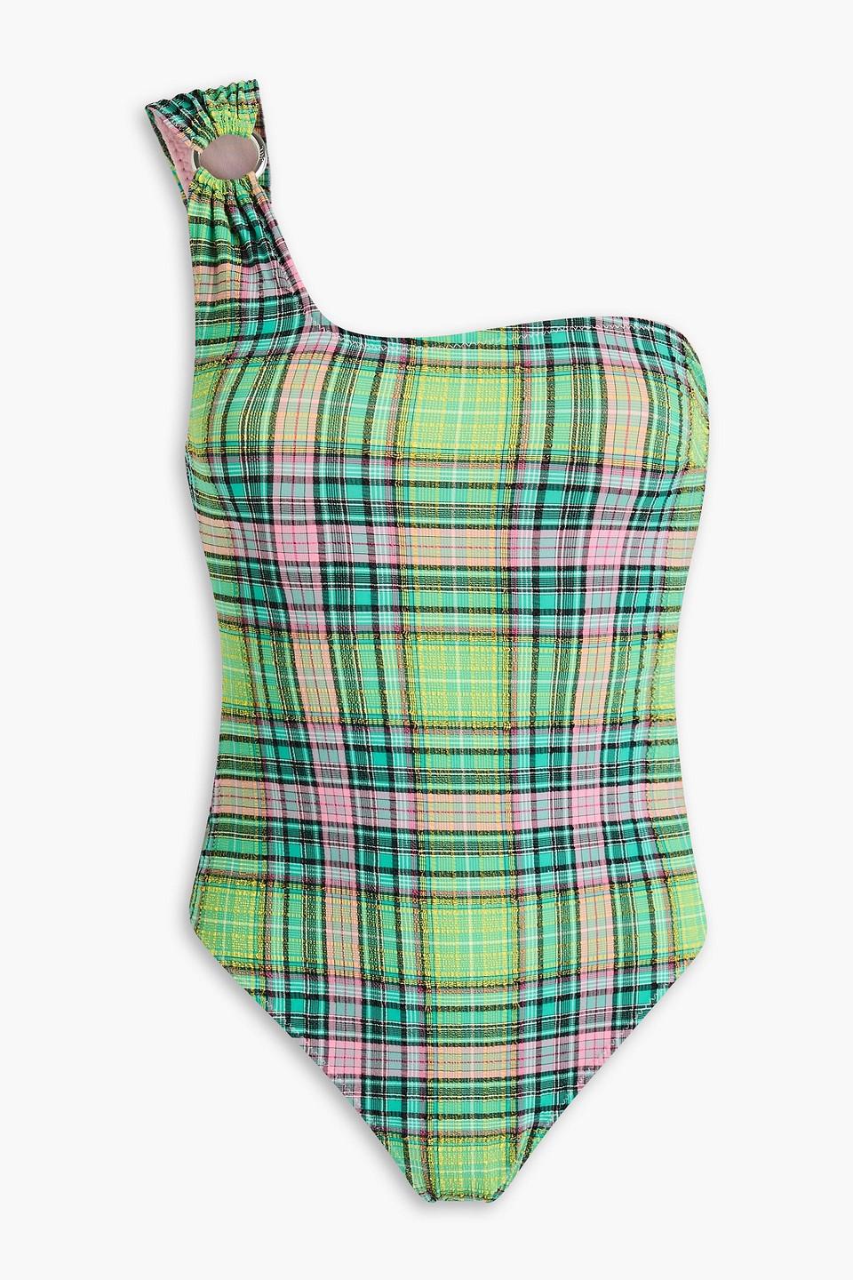 GANNI ■ Plaid Checkered Bottom One Shoulder Swimsuit 水着 MUSINSA公式 | GANNI Plaid Checkered Bottom One Shoulder