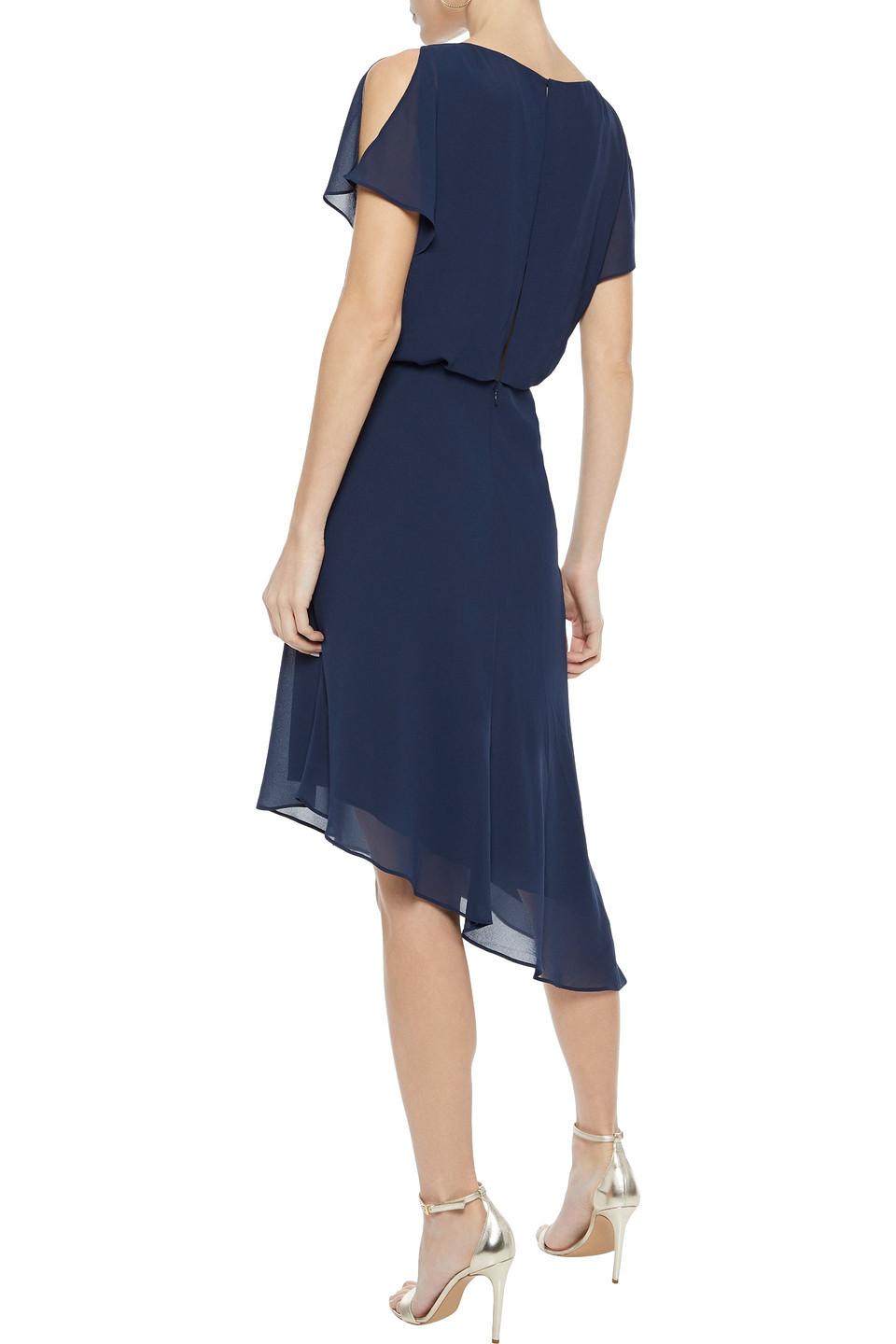 Iris & Ink Synthetic Lily Asymmetric Gathered Crepe Dress Navy in Blue ...