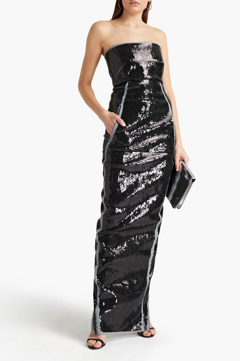 Rick Owens Strapless Pleated Sequined Denim Gown in Black | Lyst