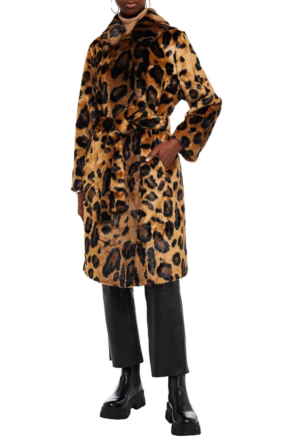 Stand Studio Irina Belted Leopard-print Faux Fur Coat | Lyst