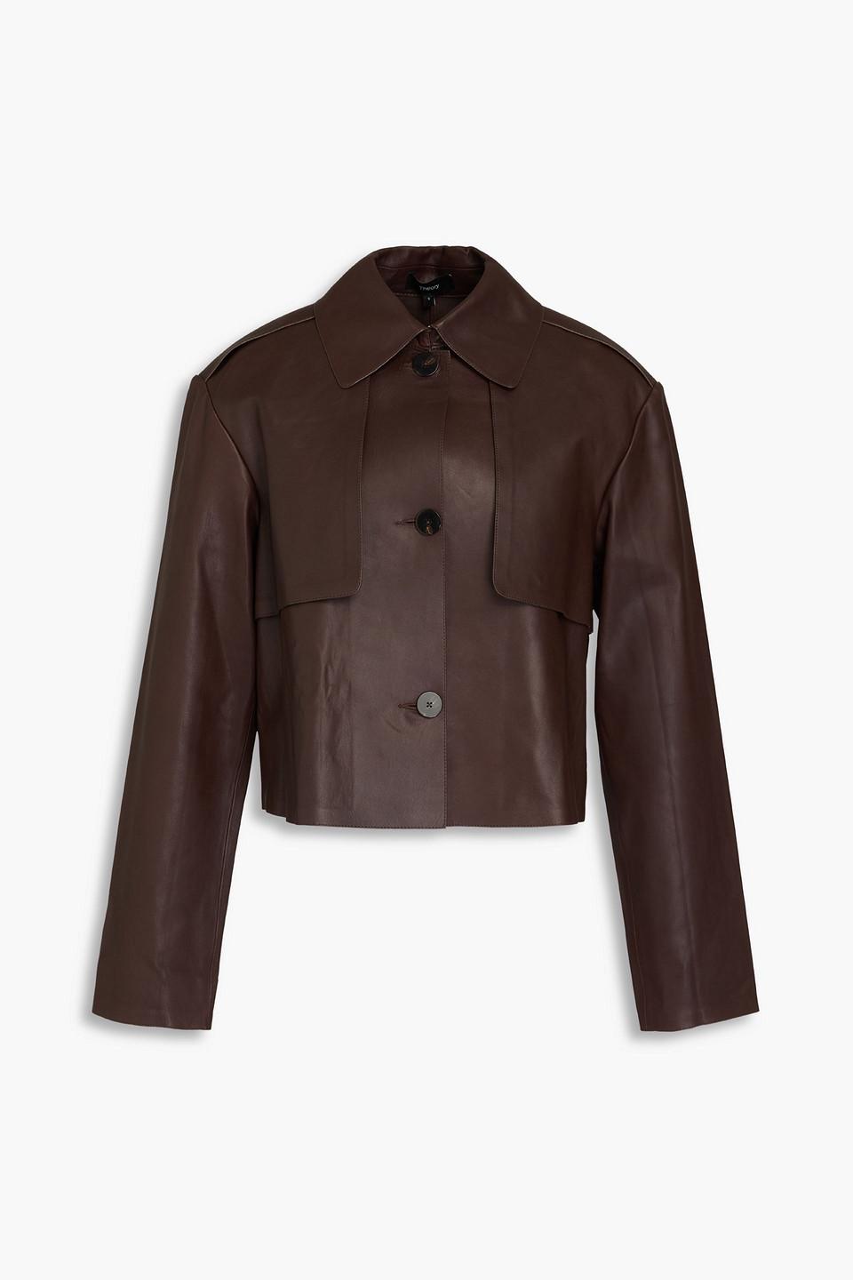 Theory Cropped Leather Jacket in Brown Lyst Australia