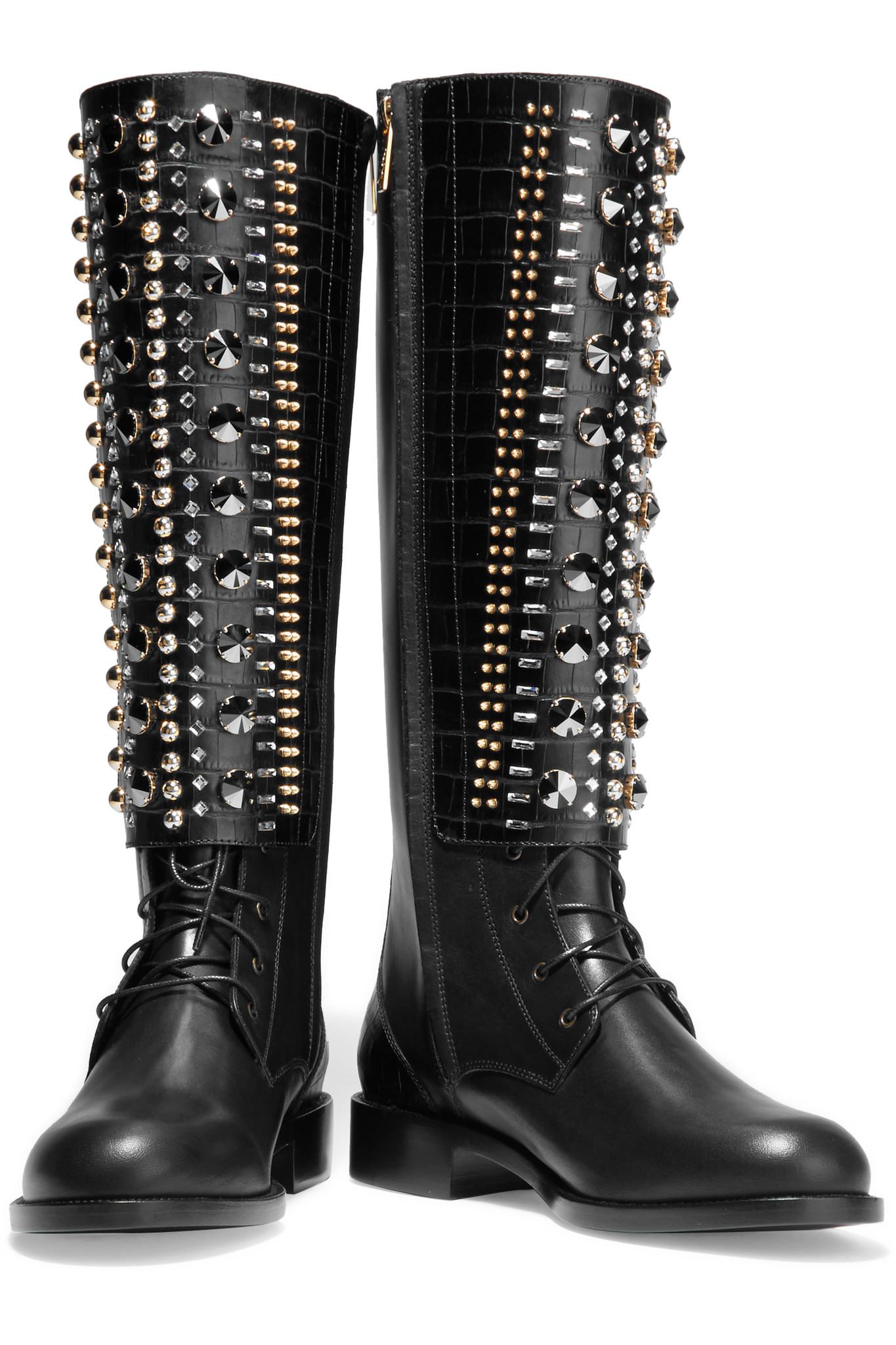 rene caovilla embellished biker leather boots