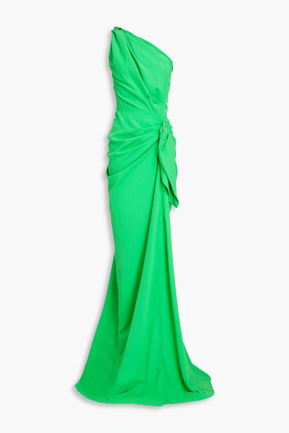 rhea costa one shoulder dress RHEA COSTA One-shoulder draped crepe gown