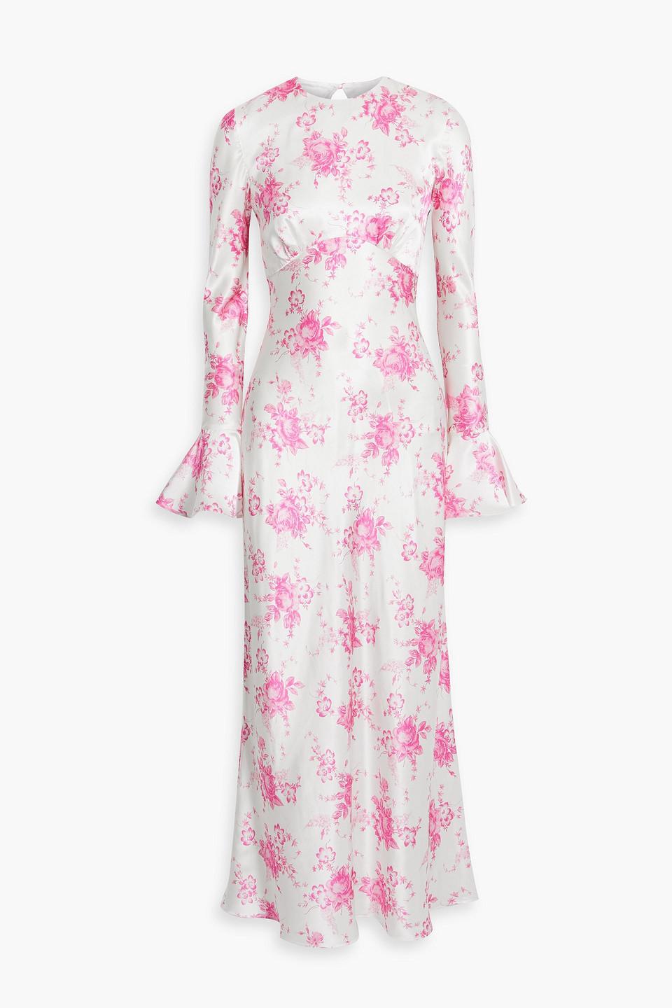 Les R veries Open back Floral print Silk satin Maxi Dress in Pink