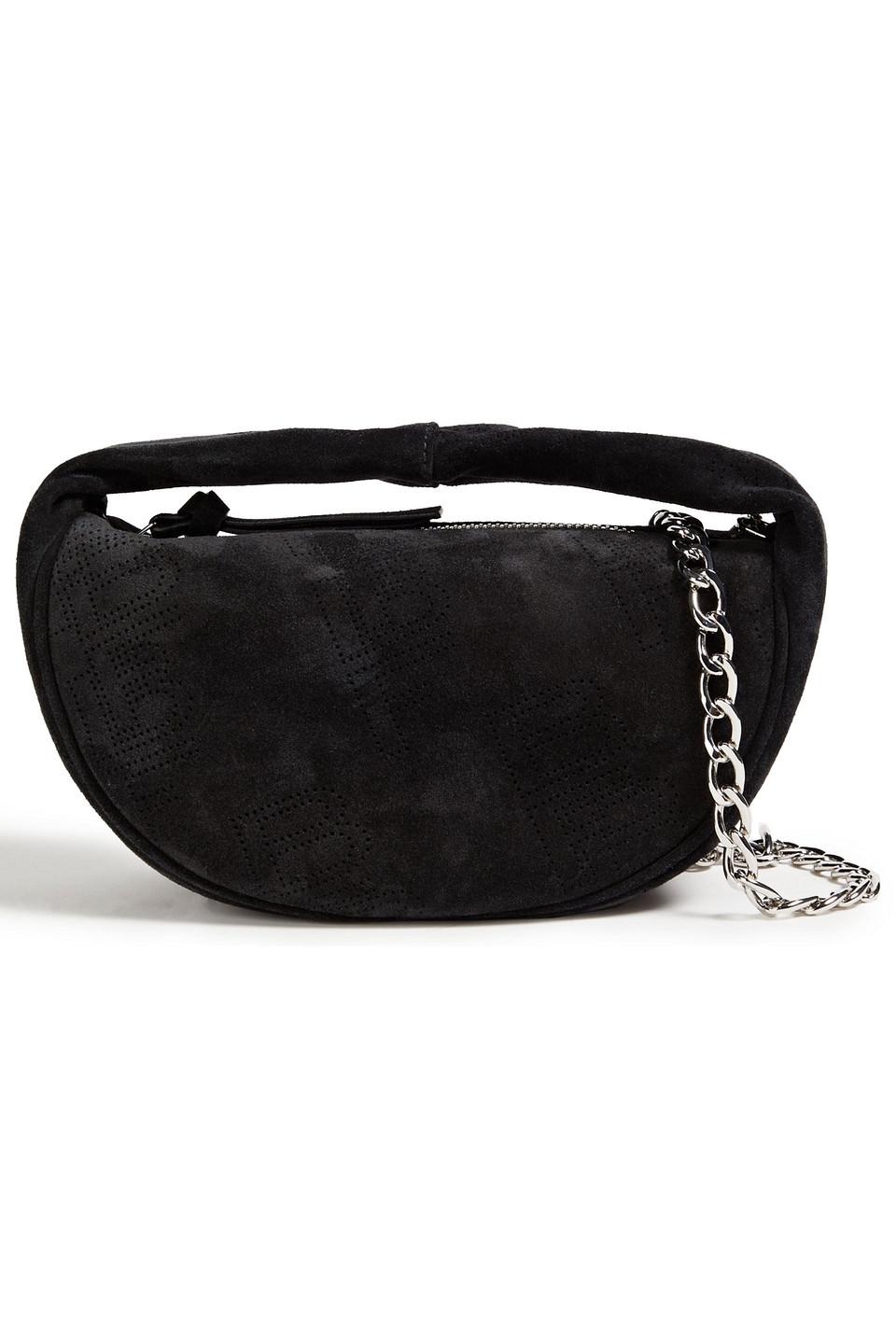 BY FAR Baby Cush Perforated Suede Shoulder Bag in Black | Lyst Australia