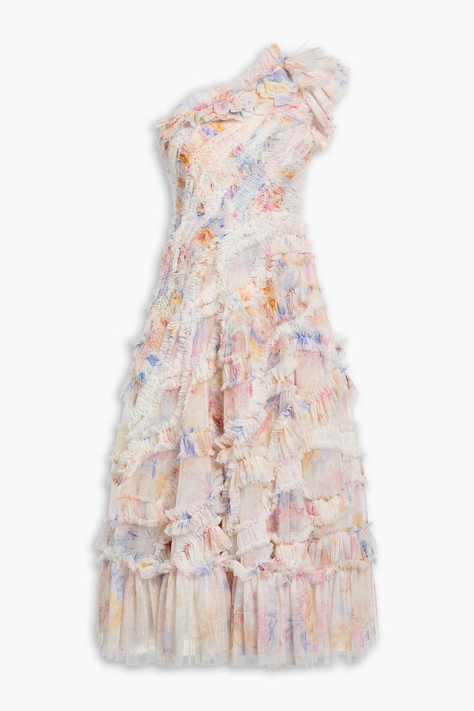 needle & thread ruffle midi dress in allover floral print Floral Diamond Ruffle Gown Multi