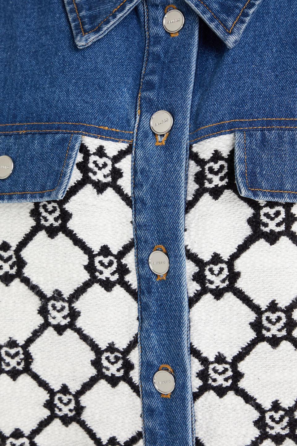 Sandro Denim-paneled Jacquard Jacket in Blue Lyst UK